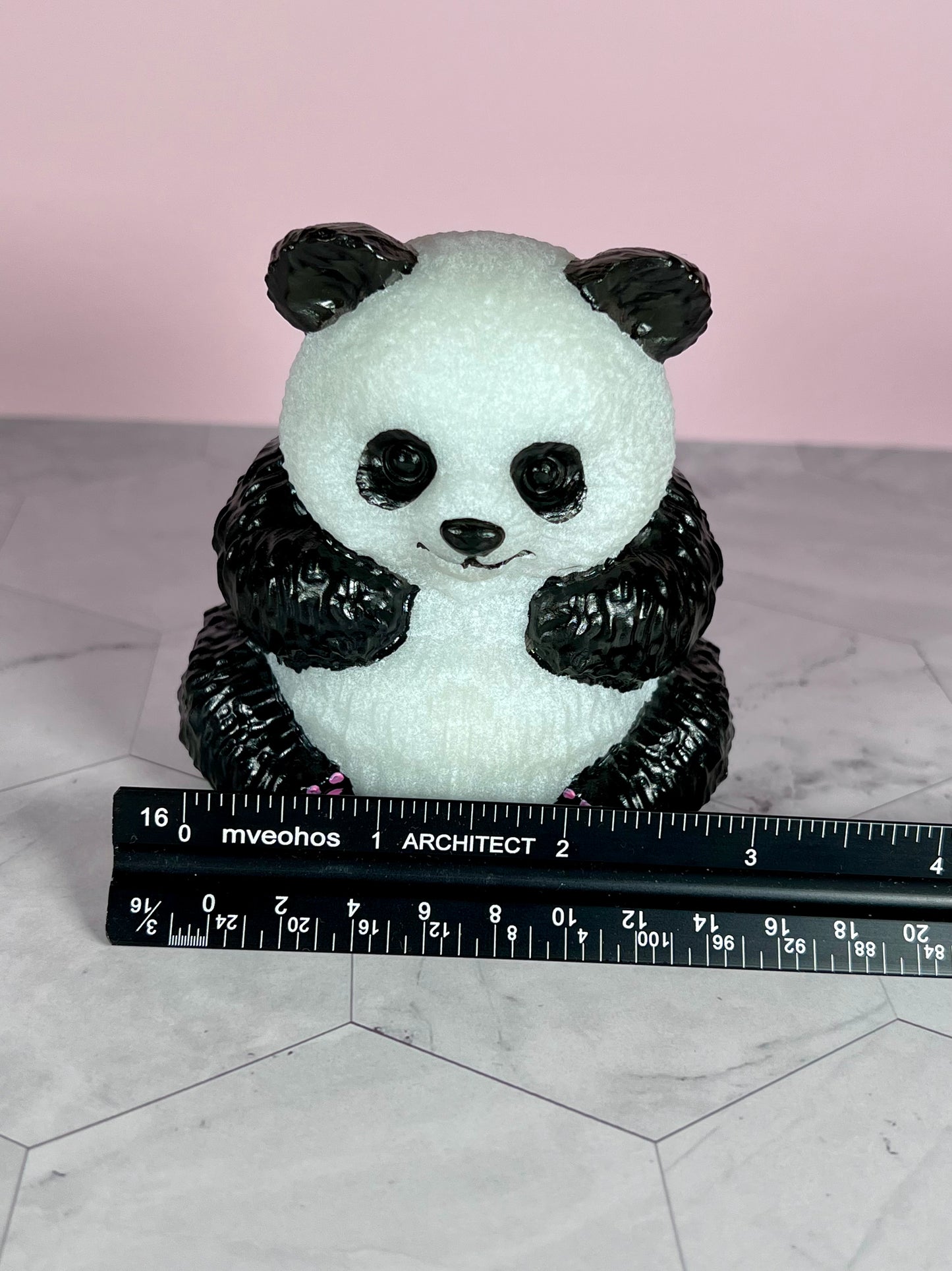 ONE (1) Stunning Painted Selenite Panda Bear Crystal Carving