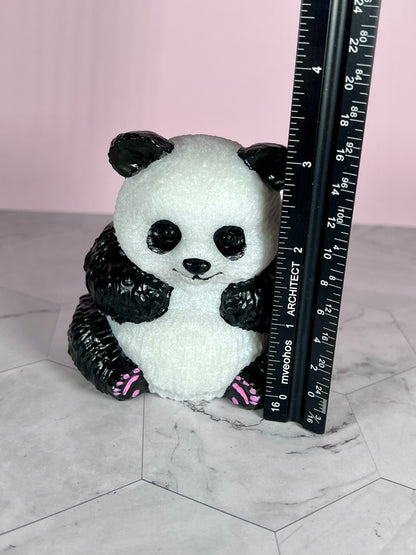 ONE (1) Stunning Painted Selenite Panda Bear Crystal Carving