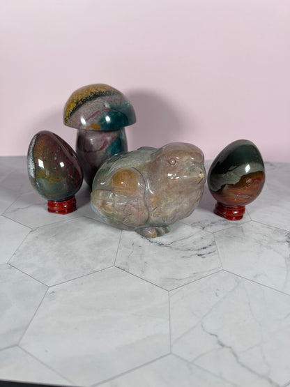 ONE (1) Stunning High Quality Sea (Ocean) Jasper Hand Carved Bird