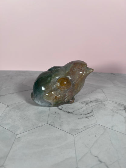 ONE (1) Stunning High Quality Sea (Ocean) Jasper Hand Carved Bird