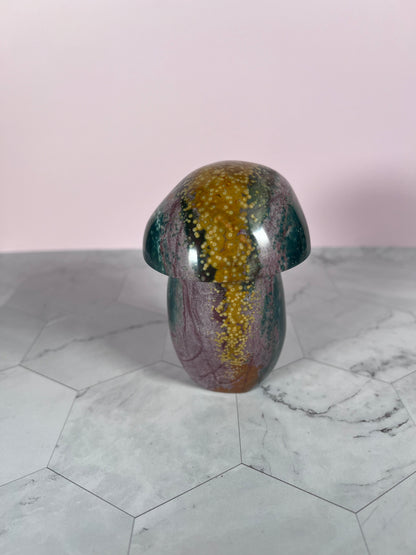 ONE (1) Stunning High Quality Ocean Jasper Jumbo Mushroom Carving