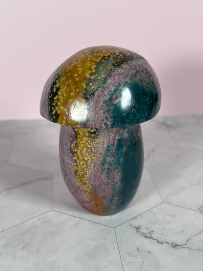 ONE (1) Stunning High Quality Ocean Jasper Jumbo Mushroom Carving