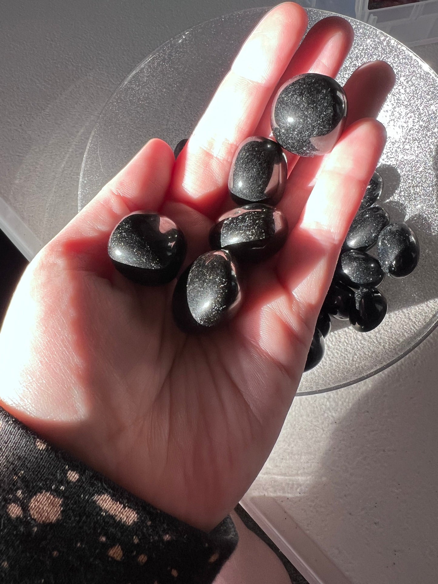 Stunning Black Obsidian Tumble in natural sunlight