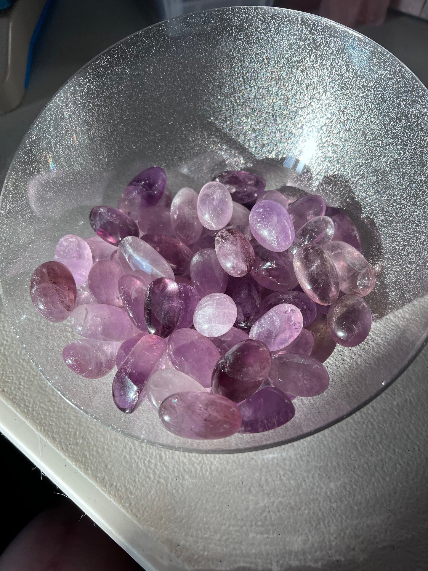 Stunning Amethyst Crystal Tumbles in natural light