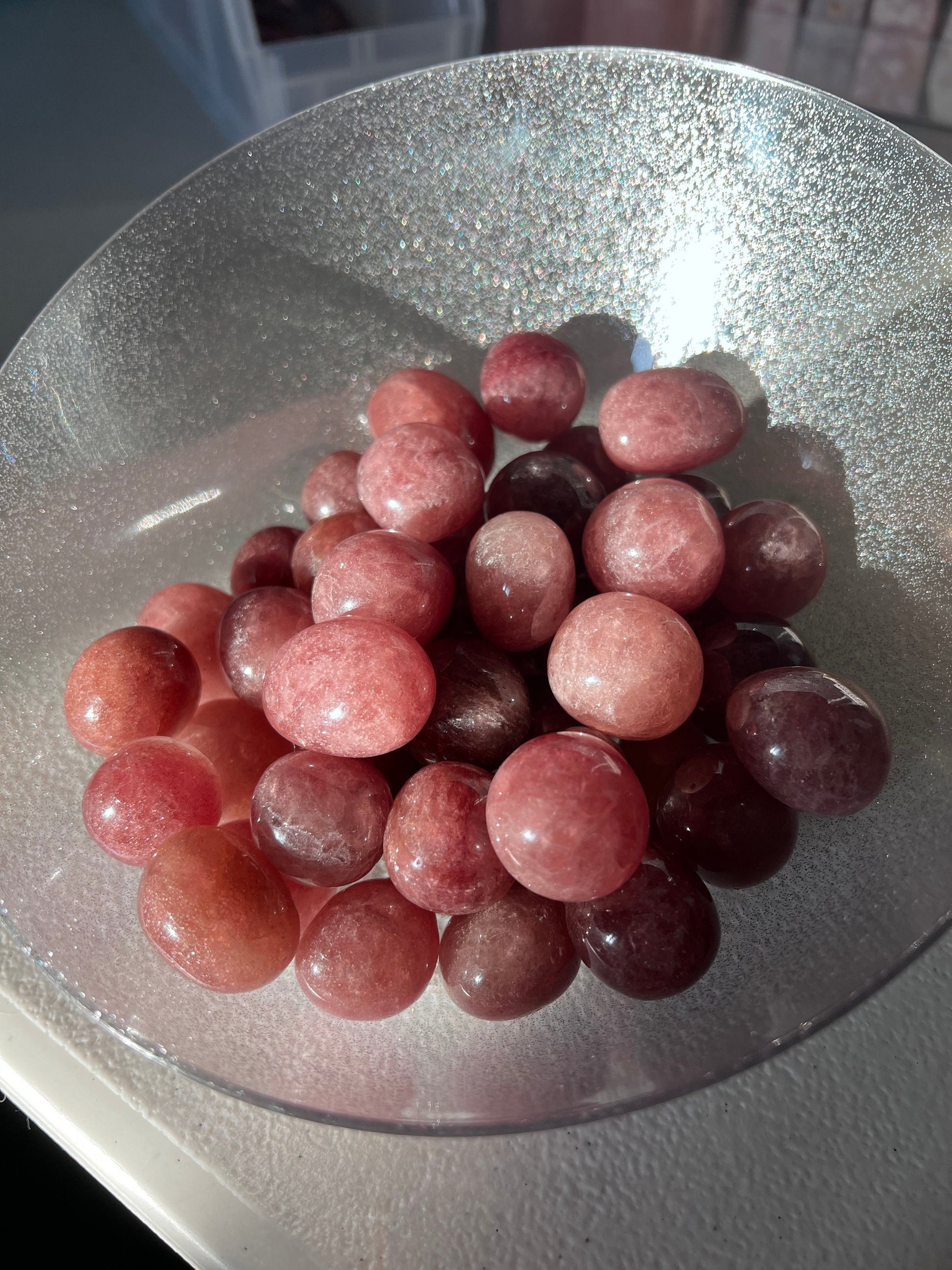 Stunning Strawberry Quartz Crystal Tumble in natural light