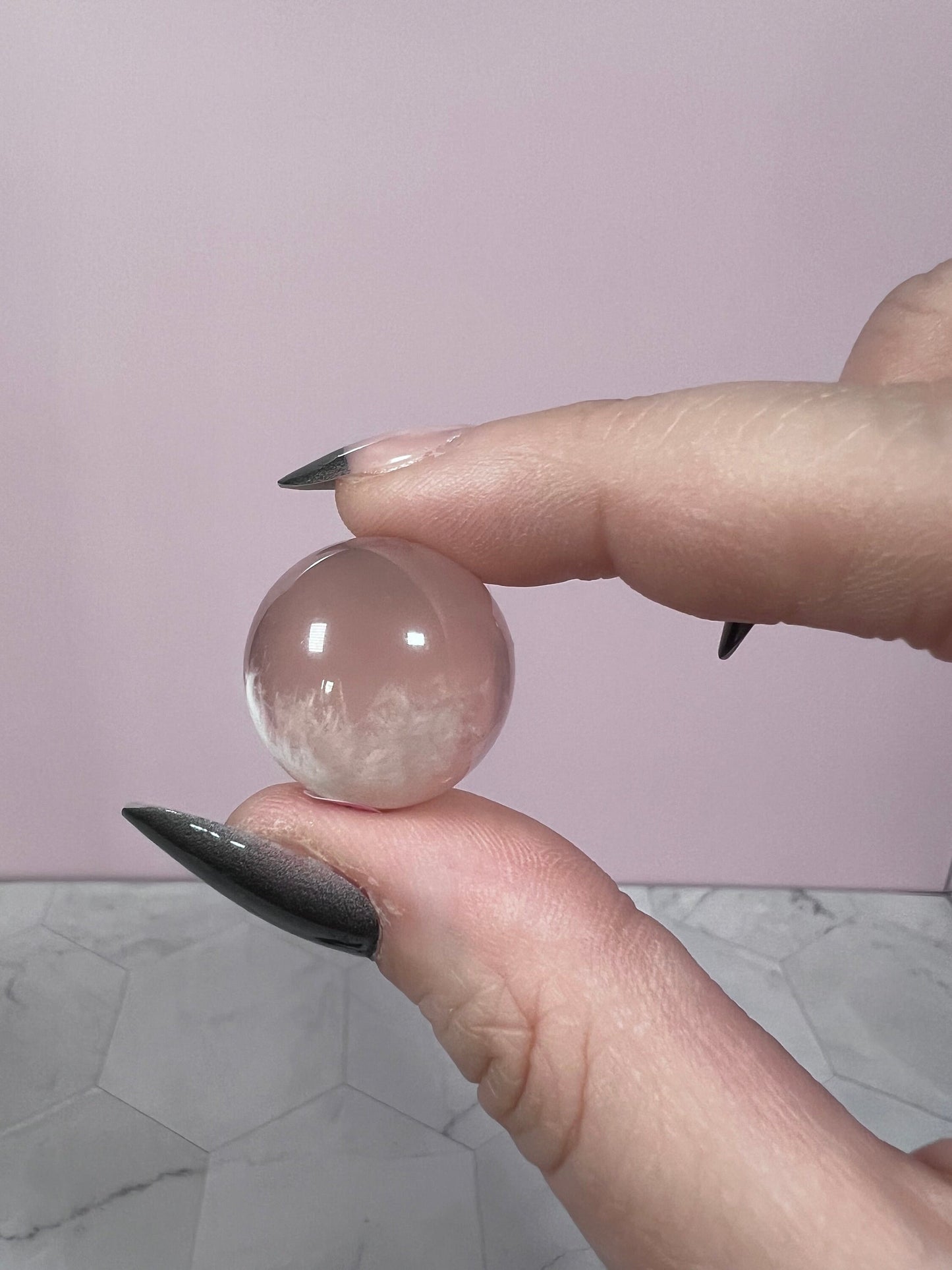 ONE (1) Stunning Starry Snow Garden Rose Quartz Crystal Sphere E