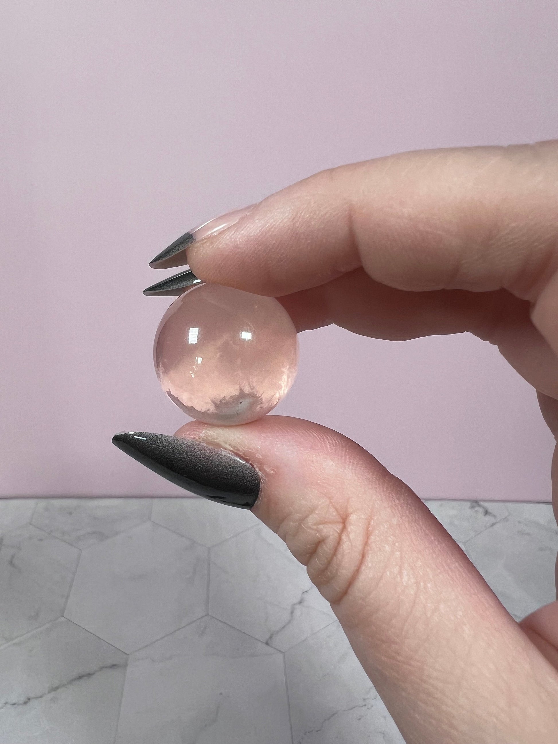 ONE (1) Stunning Starry Snow Garden Rose Quartz Crystal Sphere E