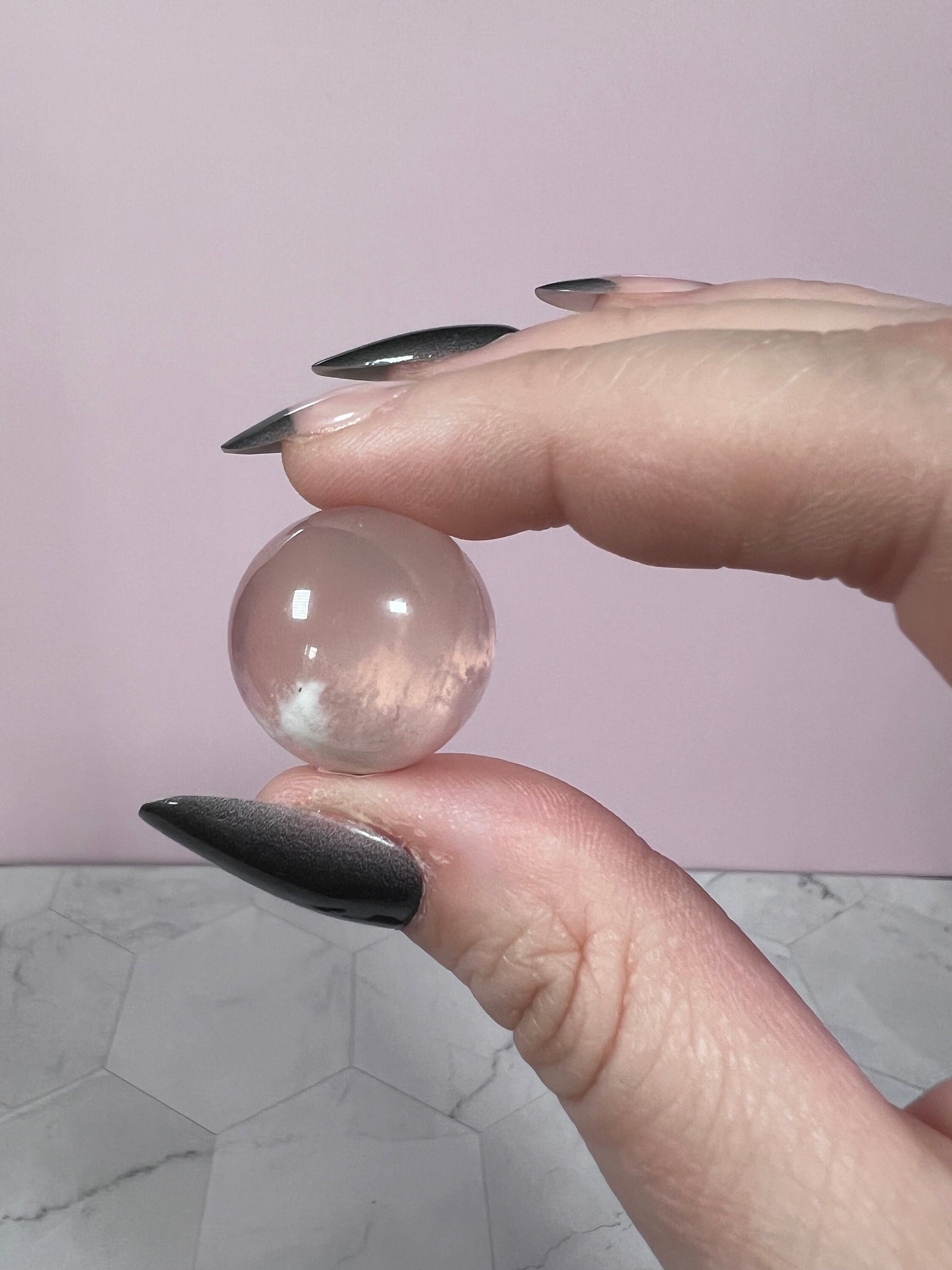 ONE (1) Stunning Starry Snow Garden Rose Quartz Crystal Sphere E