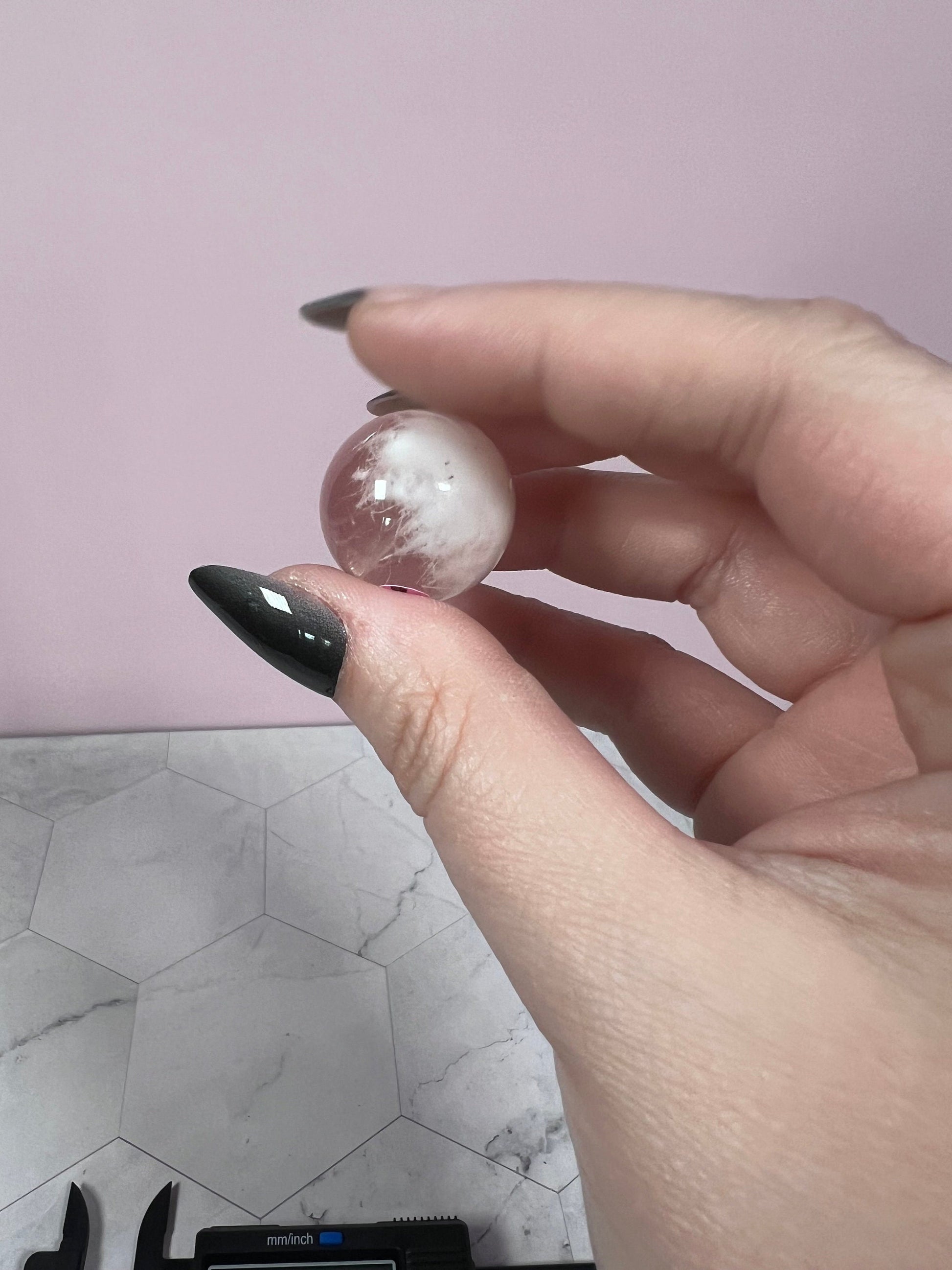 ONE (1) Stunning Starry Snow Garden Rose Quartz Crystal Sphere B