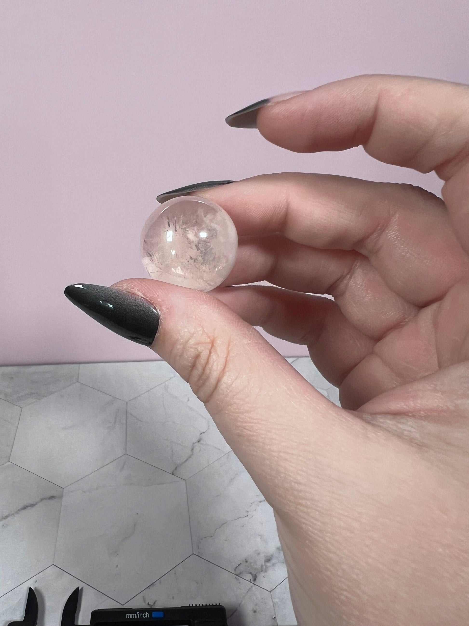 ONE (1) Stunning Starry Snow Garden Rose Quartz Crystal Sphere B