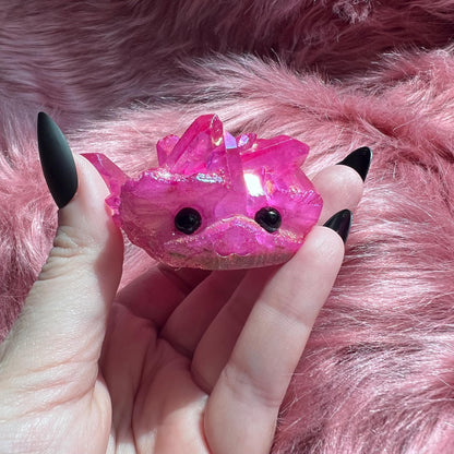 ONE (1) Stunning High Quality Pink Aura Quartz Pet Rock Carving