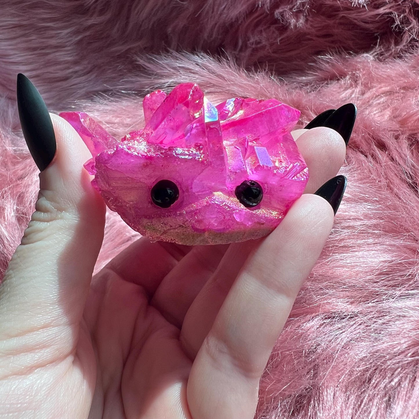 ONE (1) Stunning High Quality Pink Aura Quartz Pet Rock Carving