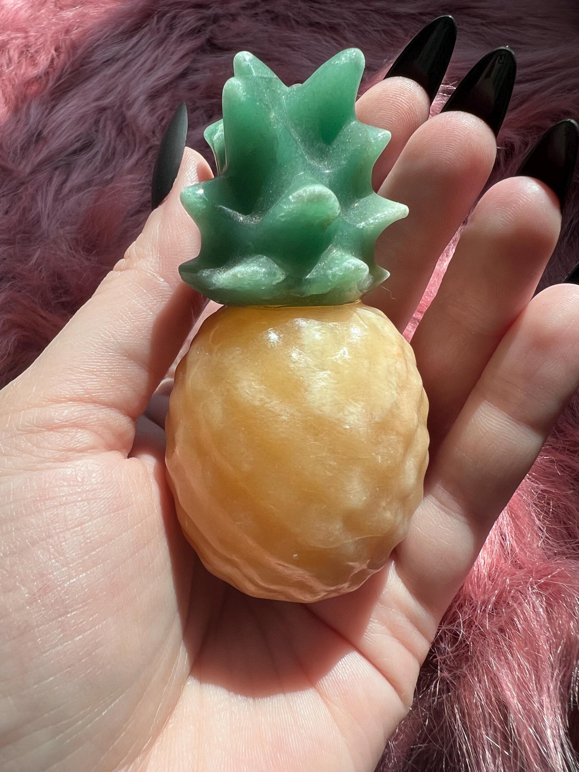 ONE (1) Stunning High Quality Yellow Calcite and Green Aventurine Pineapple Carving