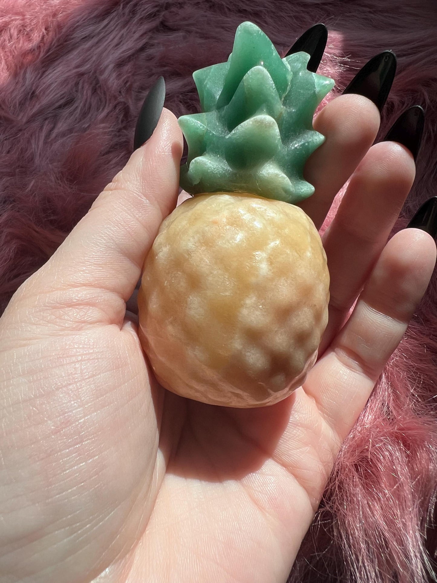 ONE (1) Stunning High Quality Yellow Calcite and Green Aventurine Pineapple Carving