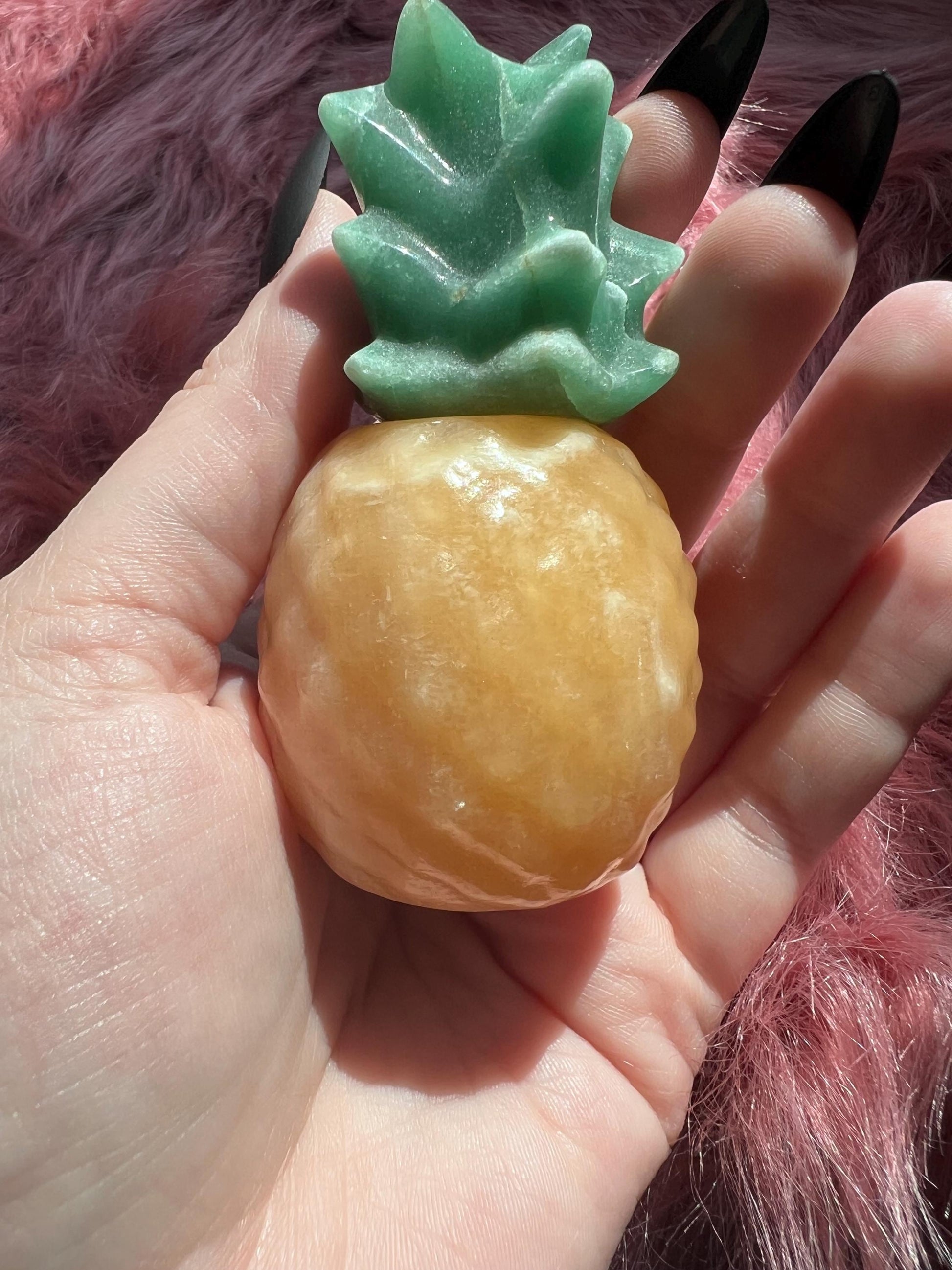 ONE (1) Stunning High Quality Yellow Calcite and Green Aventurine Pineapple Carving