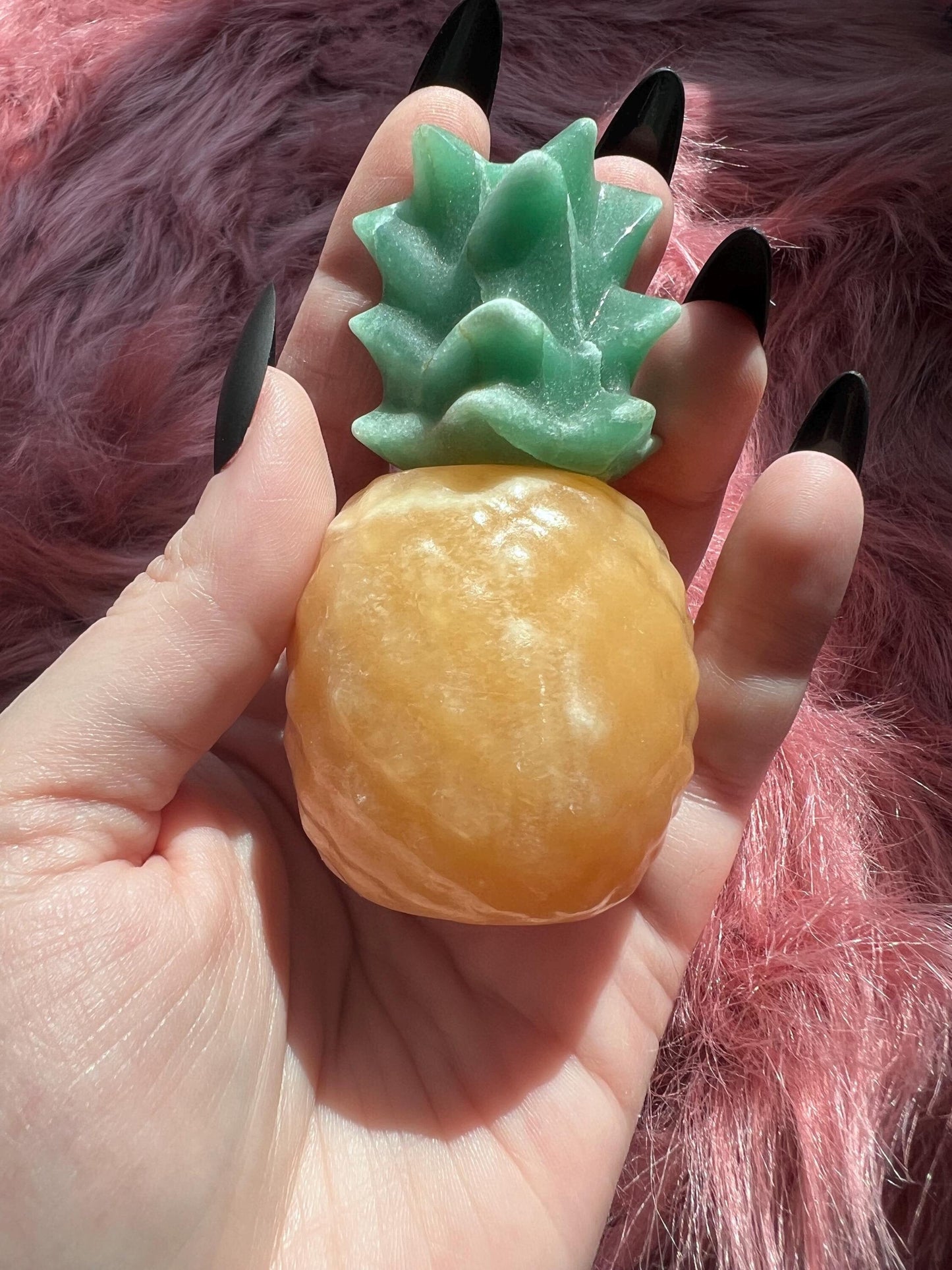 ONE (1) Stunning High Quality Yellow Calcite and Green Aventurine Pineapple Carving