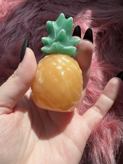 ONE (1) Stunning High Quality Yellow Calcite and Green Aventurine Pineapple Carving