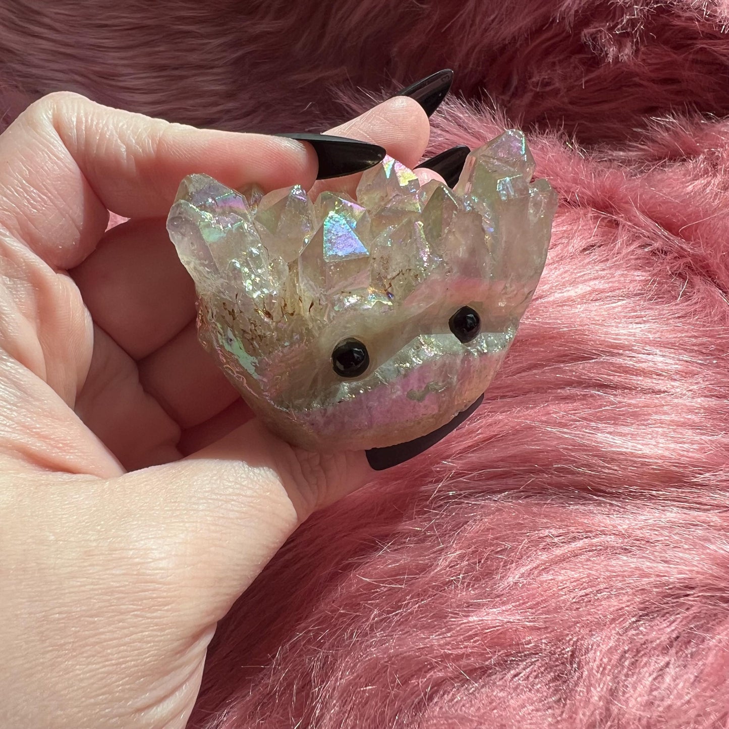 ONE (1) Stunning High Quality Aura Quartz Pet Rock Carving