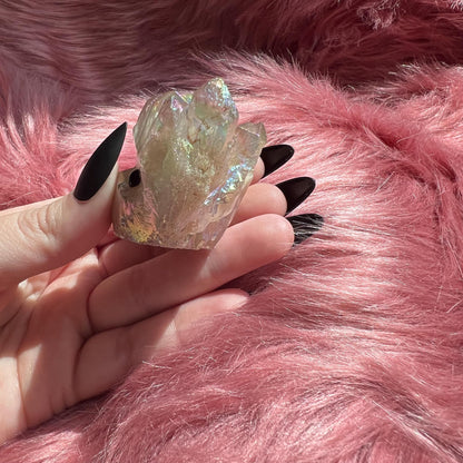 ONE (1) Stunning High Quality Aura Quartz Pet Rock Carving