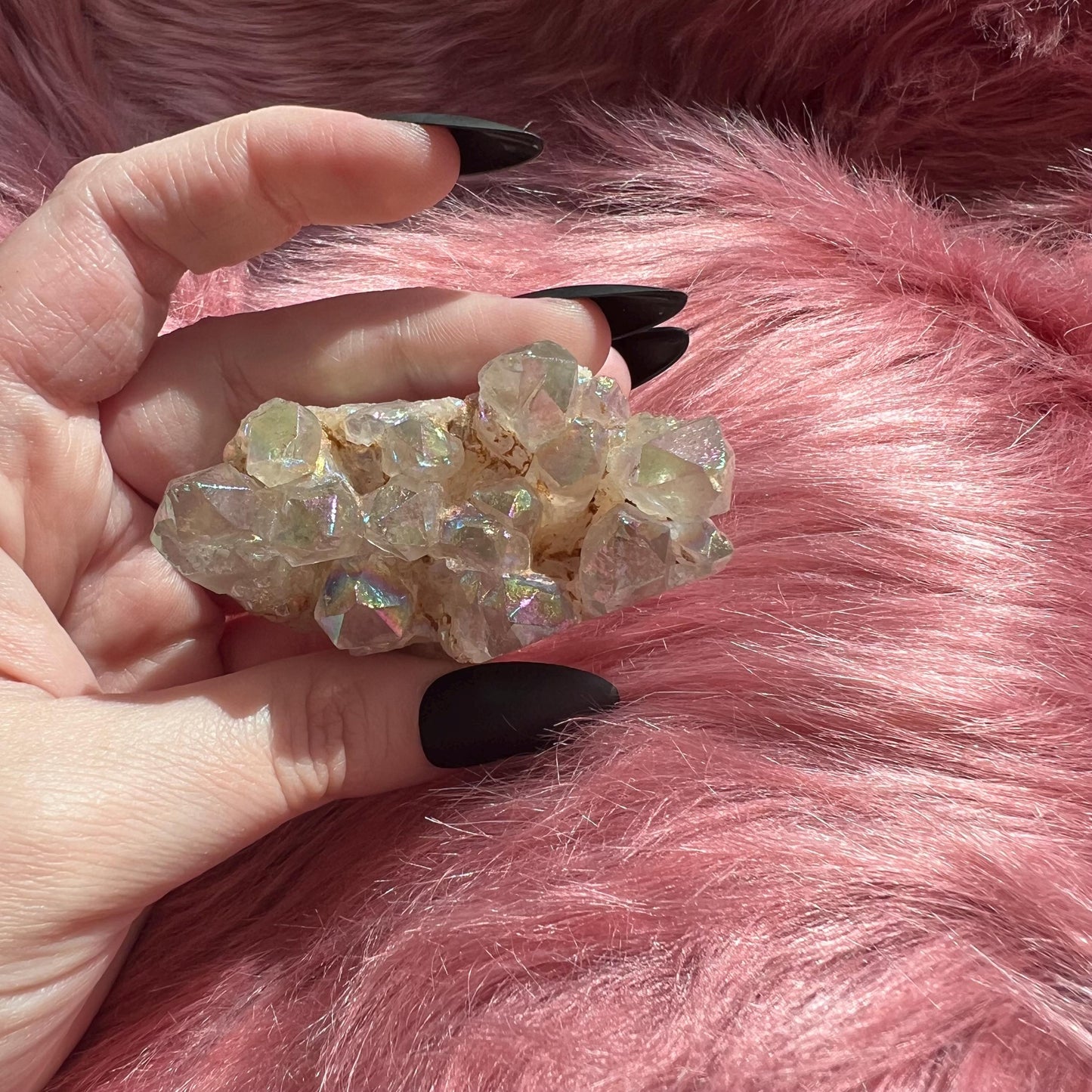 ONE (1) Stunning High Quality Aura Quartz Pet Rock Carving