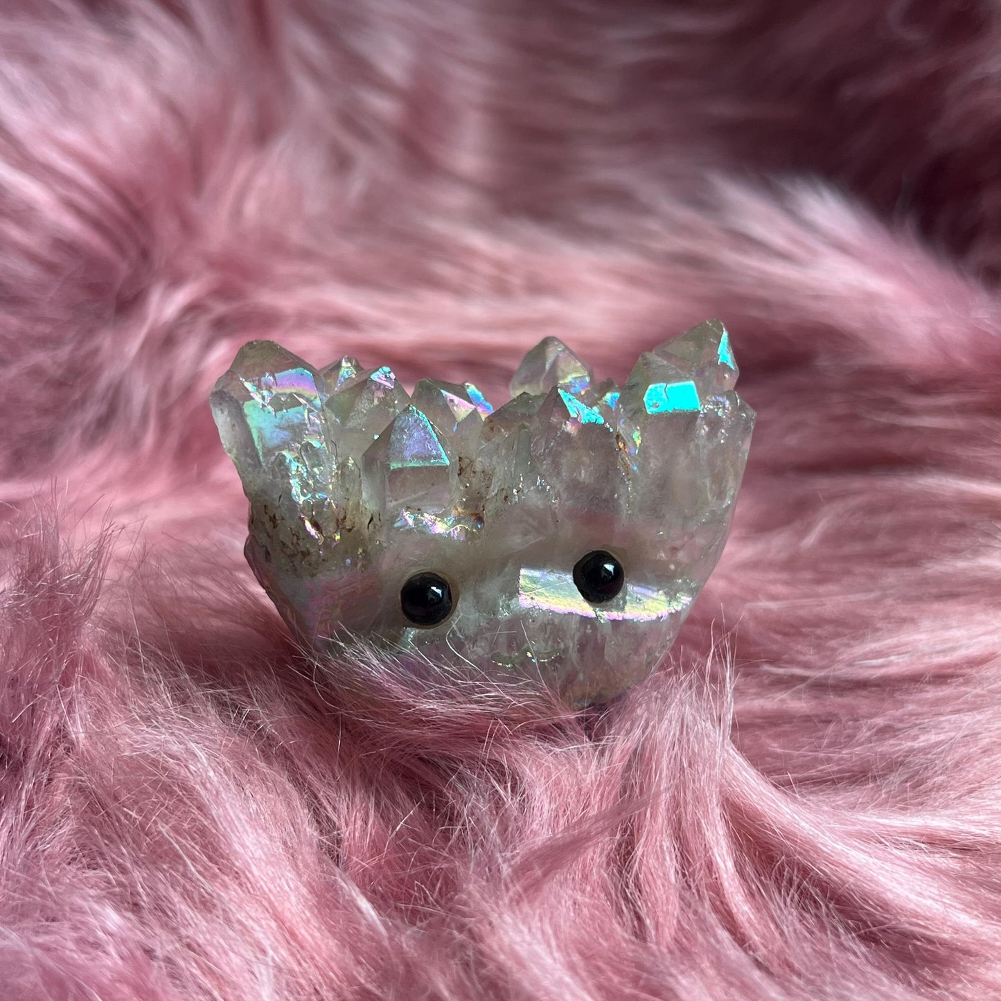 ONE (1) Stunning High Quality Aura Quartz Pet Rock Carving