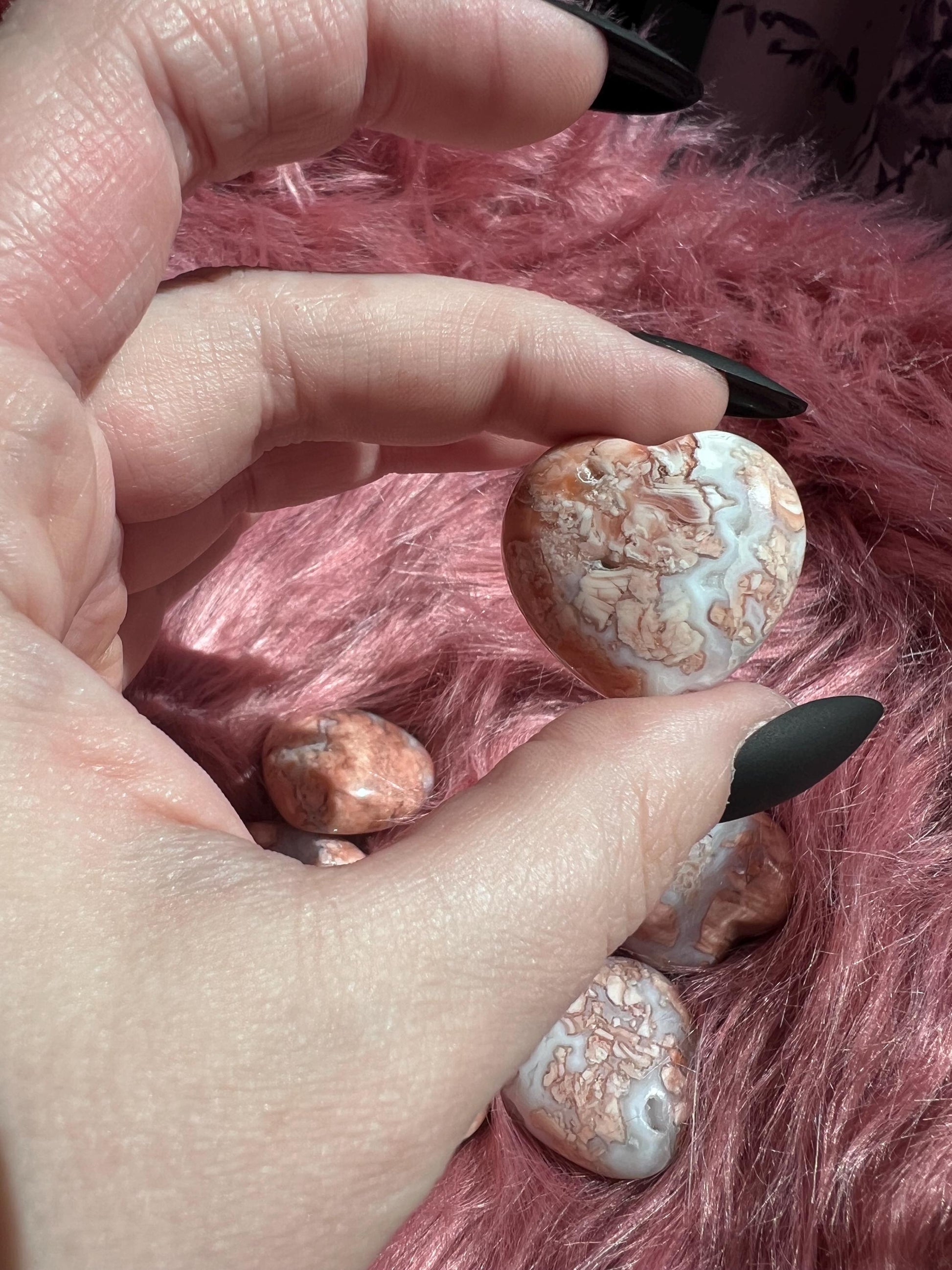 ONE (1) Stunning Pink Sakura (Cotton Candy) Agate Small Heart - Intuitively Selected