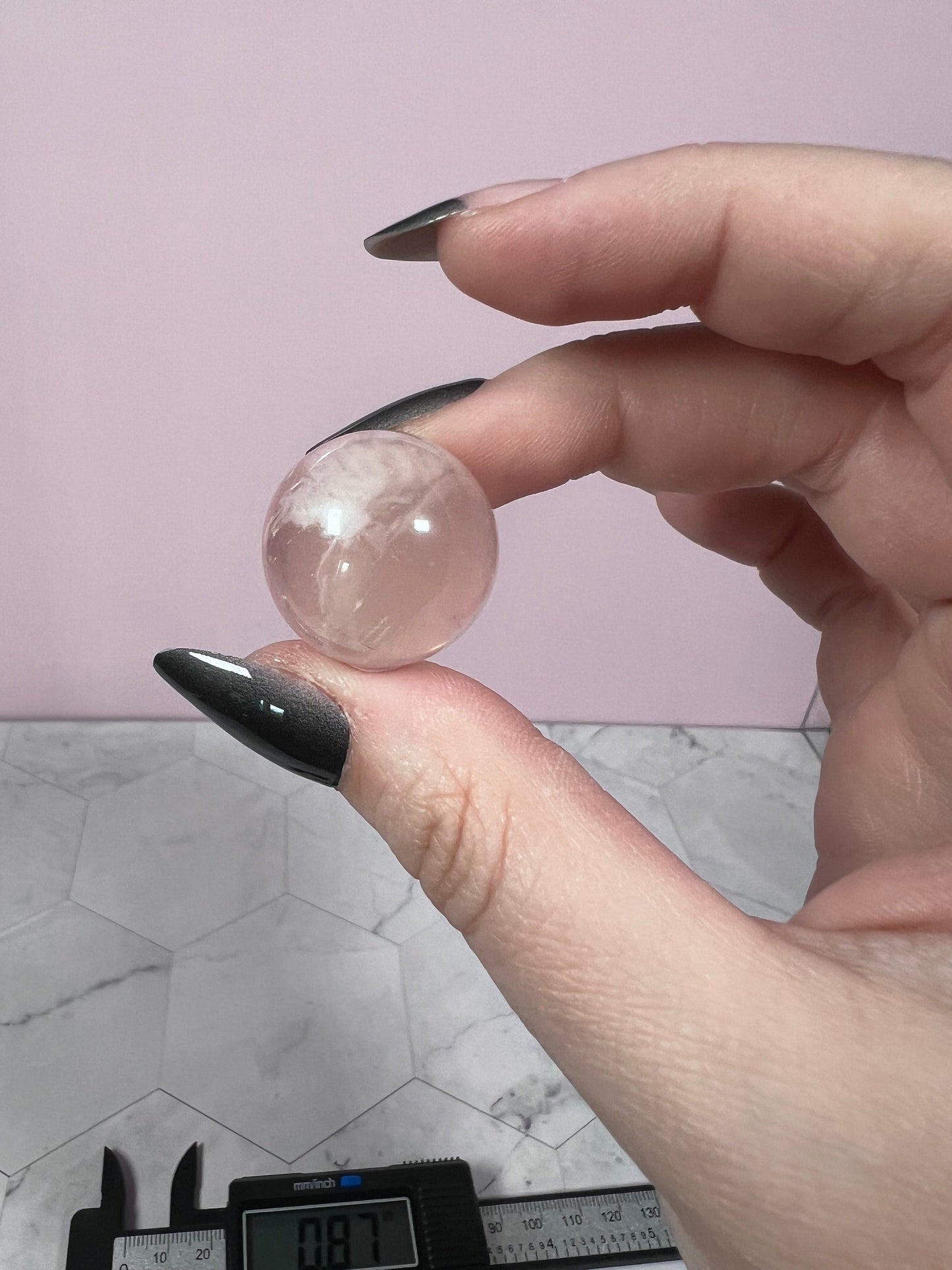 ONE (1) Stunning Starry Snow Garden Rose Quartz Crystal Sphere C