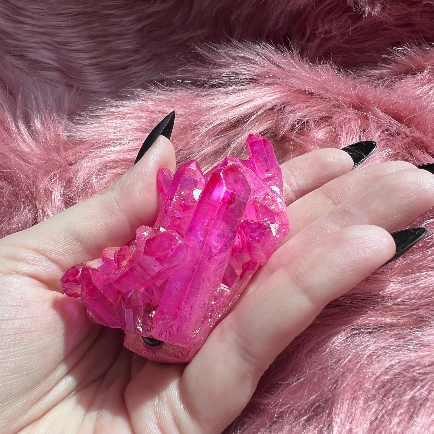 ONE (1) Stunning High Quality Pink Aura Quartz Pet Rock Carving