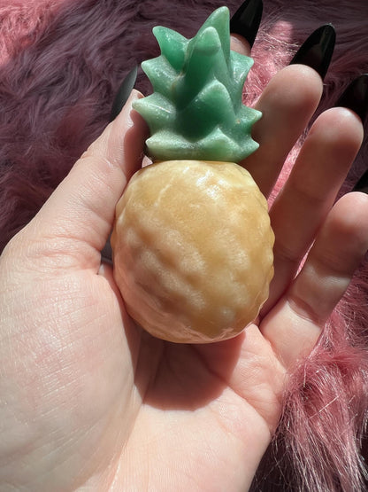 ONE (1) Stunning High Quality Yellow Calcite and Green Aventurine Pineapple Carving