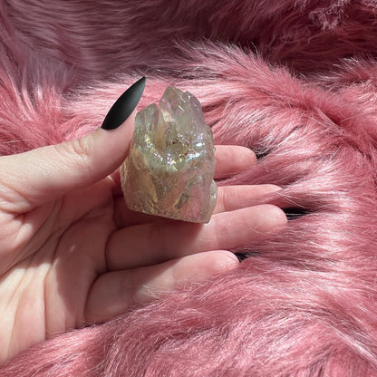 ONE (1) Stunning High Quality Aura Quartz Pet Rock Carving