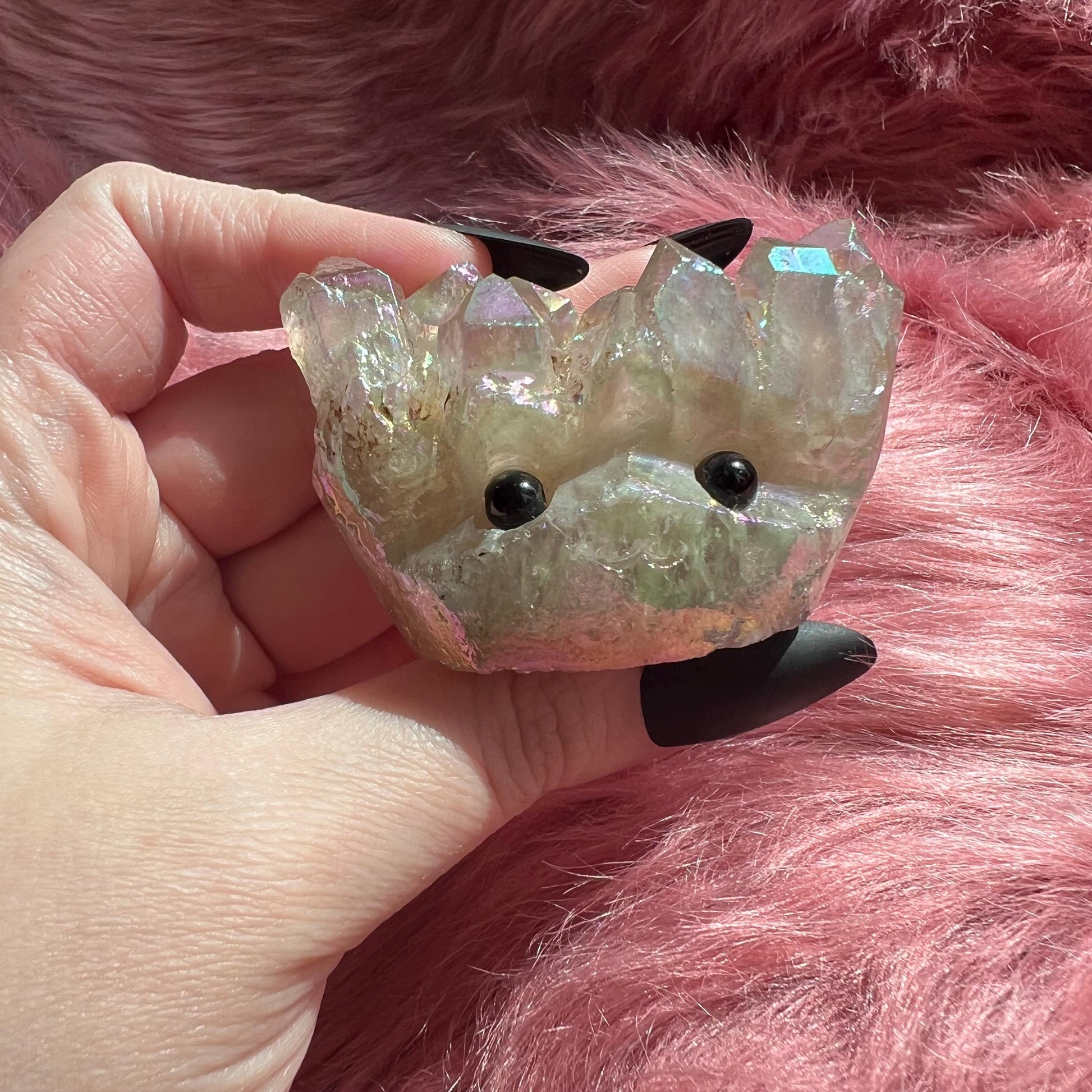 ONE (1) Stunning High Quality Aura Quartz Pet Rock Carving