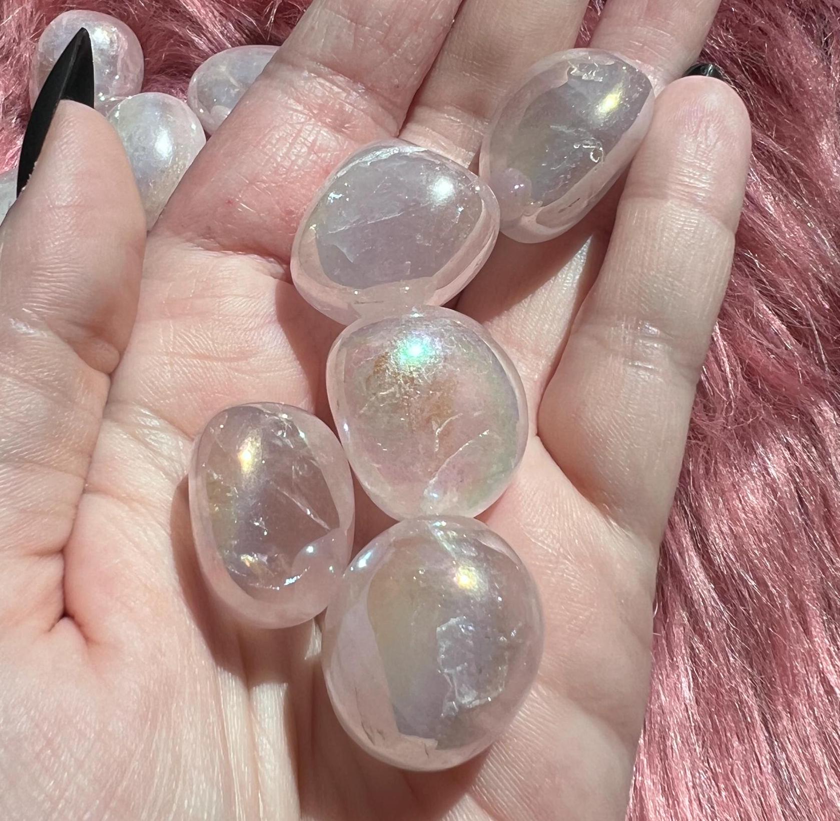 ONE (1) Stunning Aura Rose Quartz Tumble - Intuitively Picked