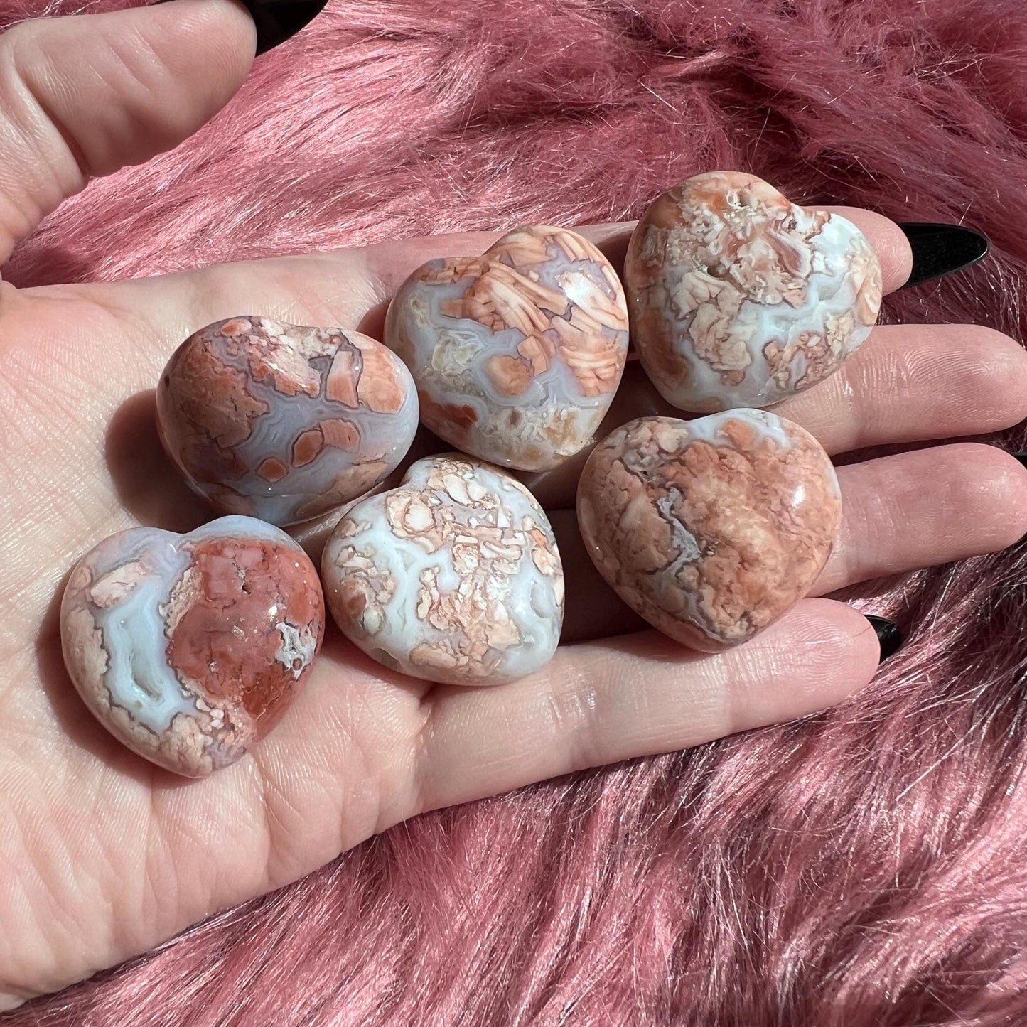 ONE (1) Stunning Pink Sakura (Cotton Candy) Agate Small Heart - Intuitively Selected