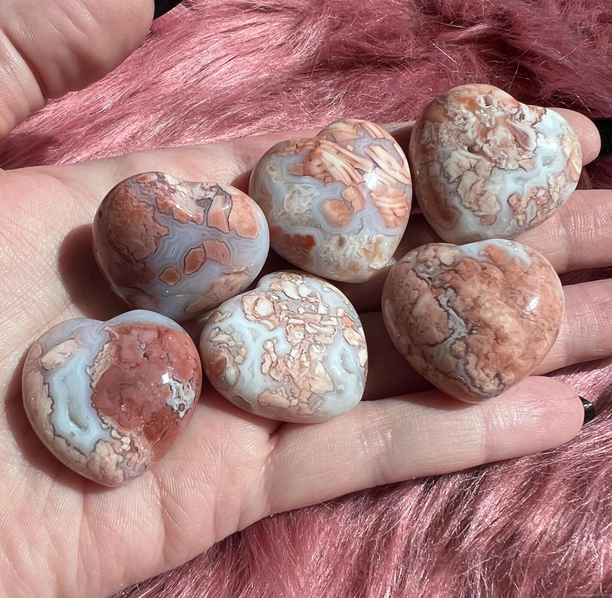 ONE (1) Stunning Pink Sakura (Cotton Candy) Agate Small Heart - Intuitively Selected