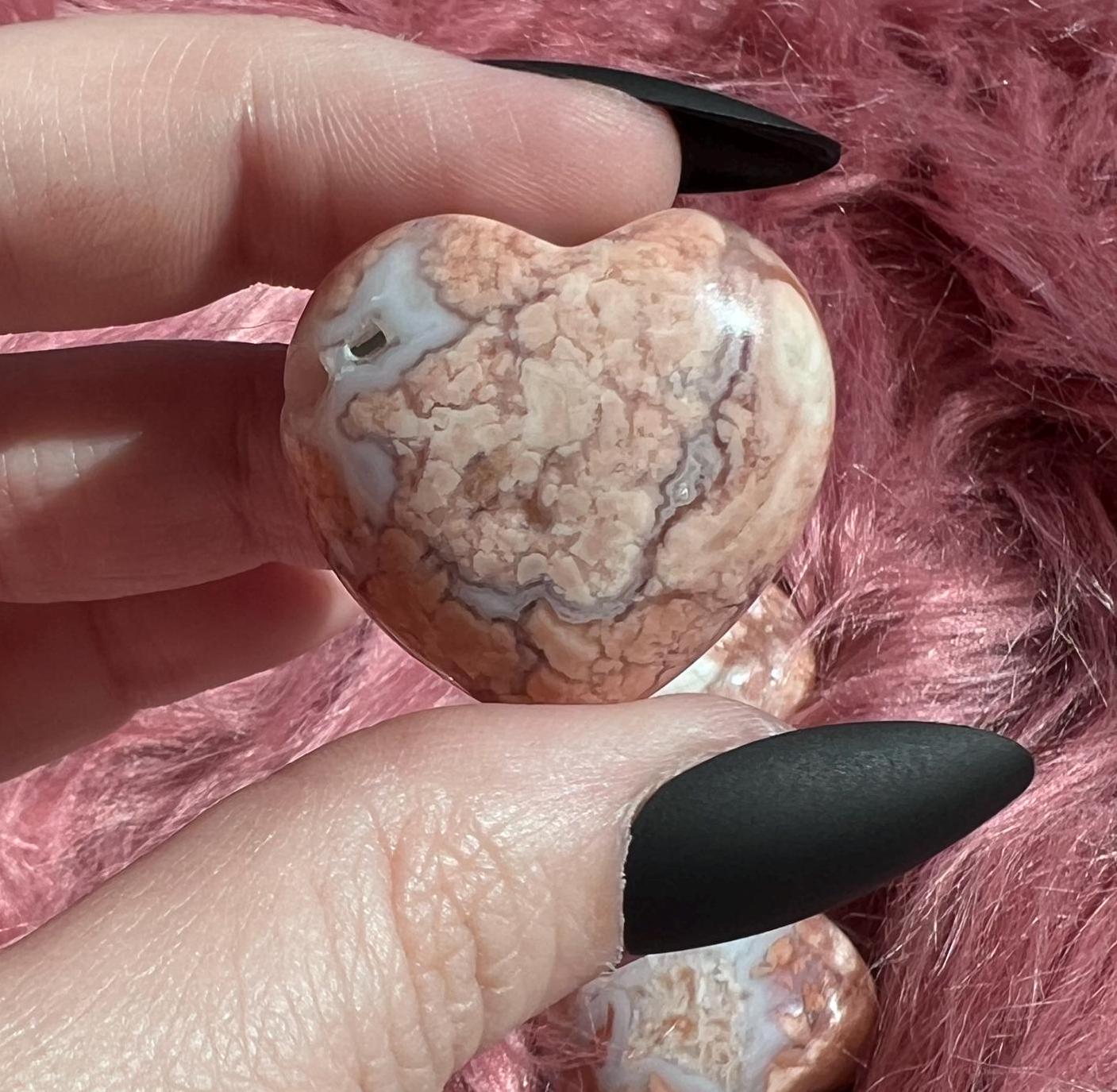 ONE (1) Stunning Pink Sakura (Cotton Candy) Agate Small Heart - Intuitively Selected