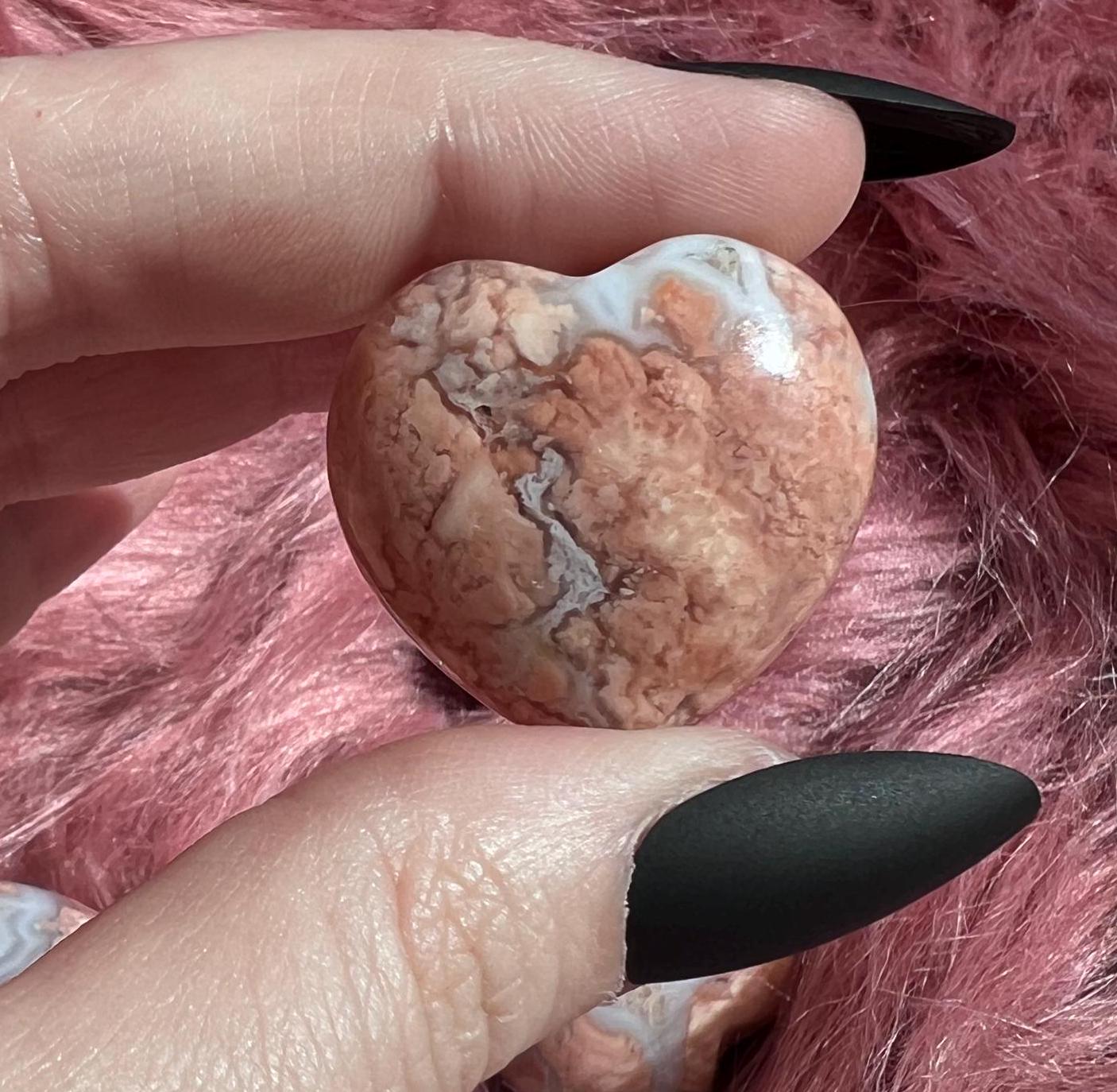 ONE (1) Stunning Pink Sakura (Cotton Candy) Agate Small Heart - Intuitively Selected