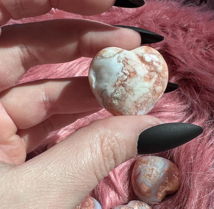 ONE (1) Stunning Pink Sakura (Cotton Candy) Agate Small Heart - Intuitively Selected