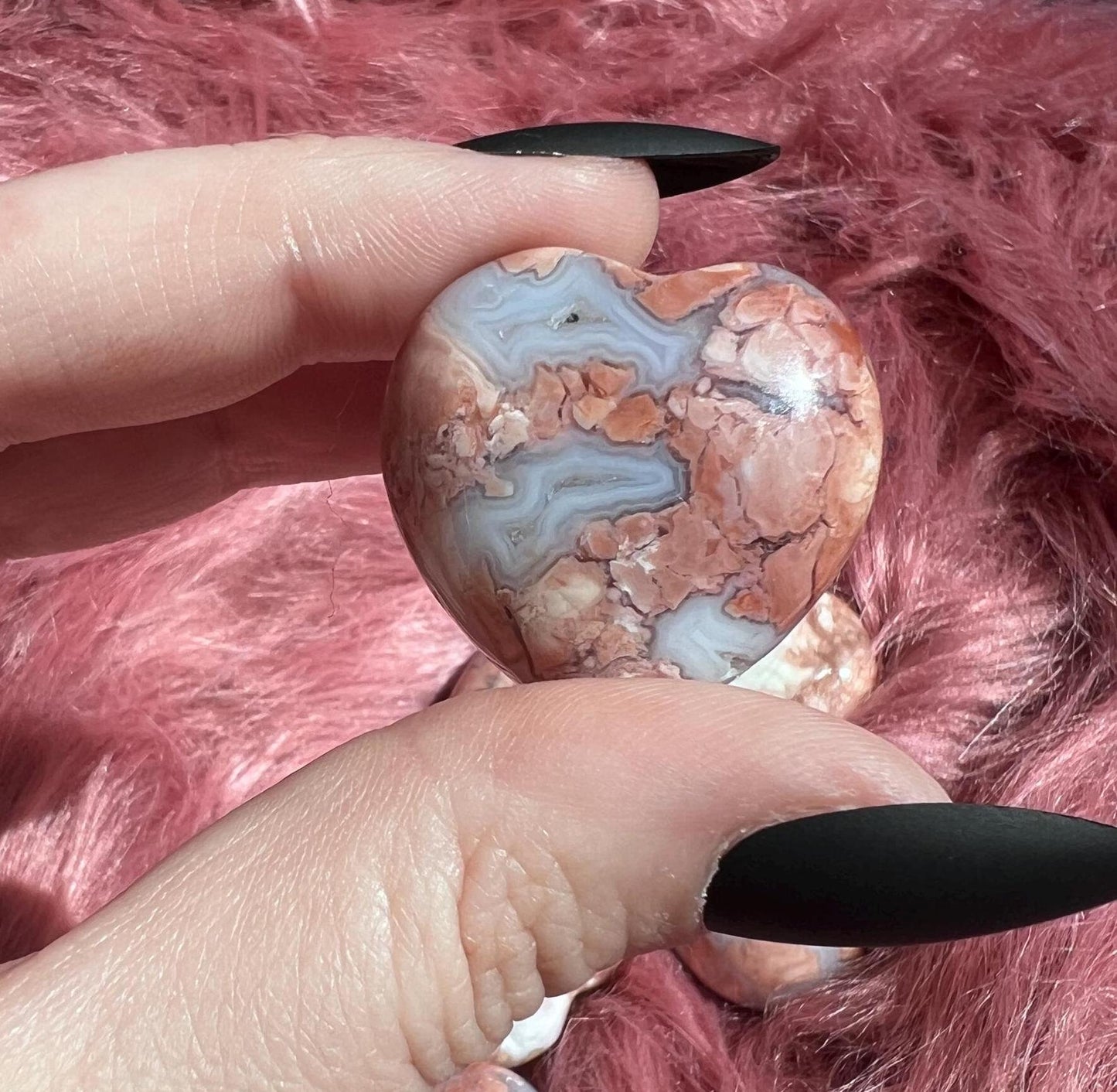 ONE (1) Stunning Pink Sakura (Cotton Candy) Agate Small Heart - Intuitively Selected