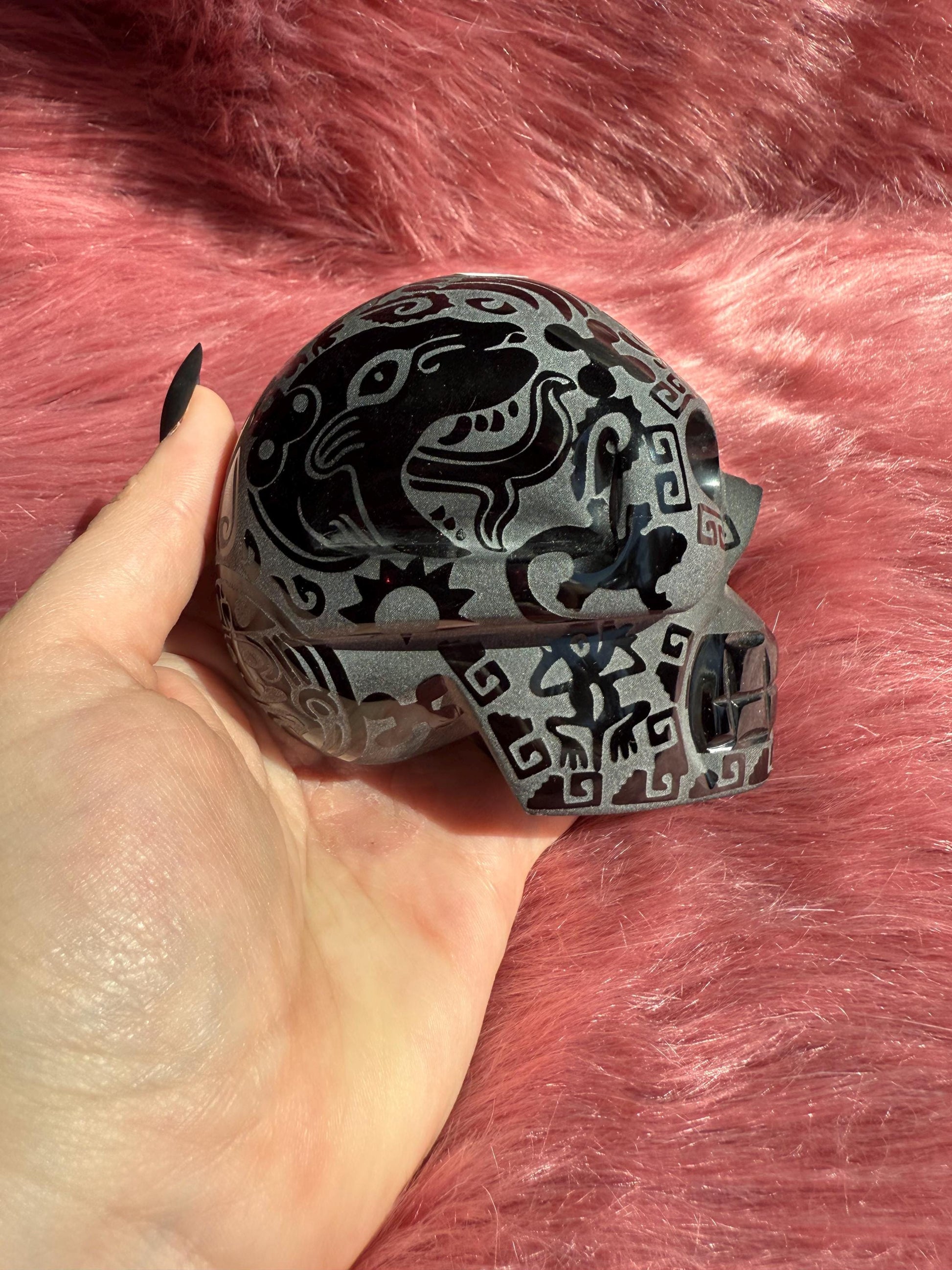 Stunning Etched Obsidian Skull from Mexico