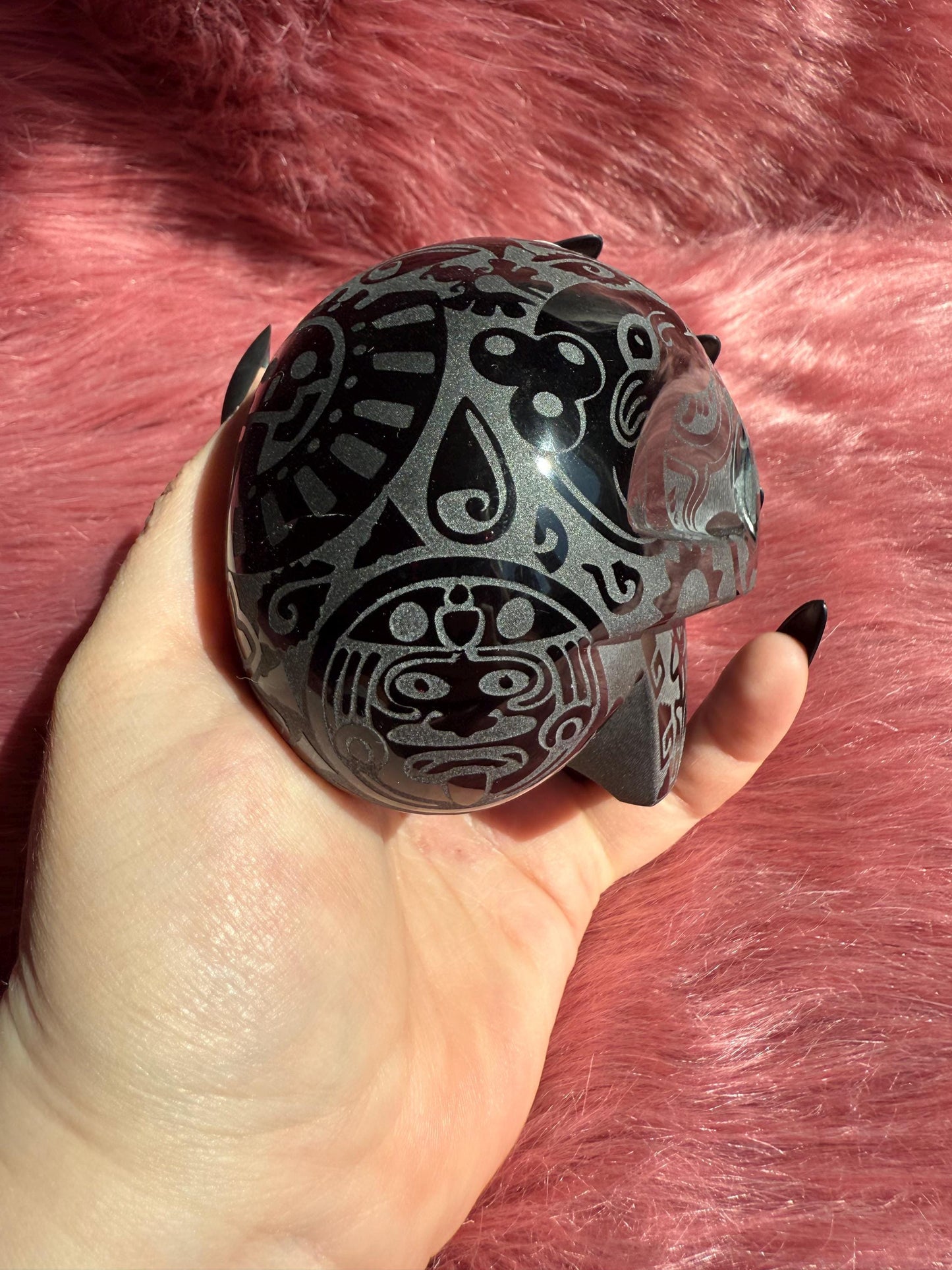 Stunning Etched Obsidian Skull from Mexico