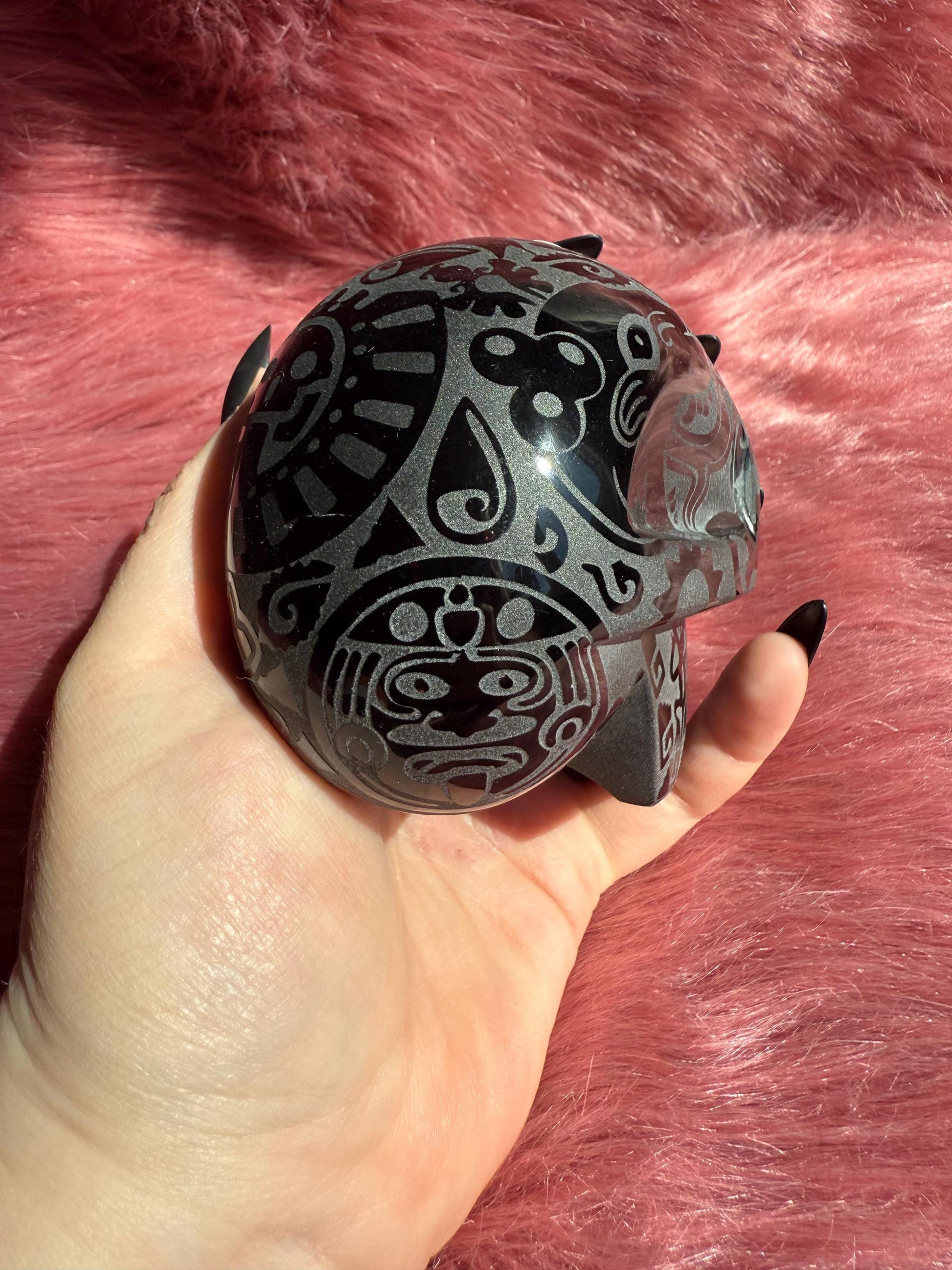 Stunning Etched Obsidian Skull from Mexico