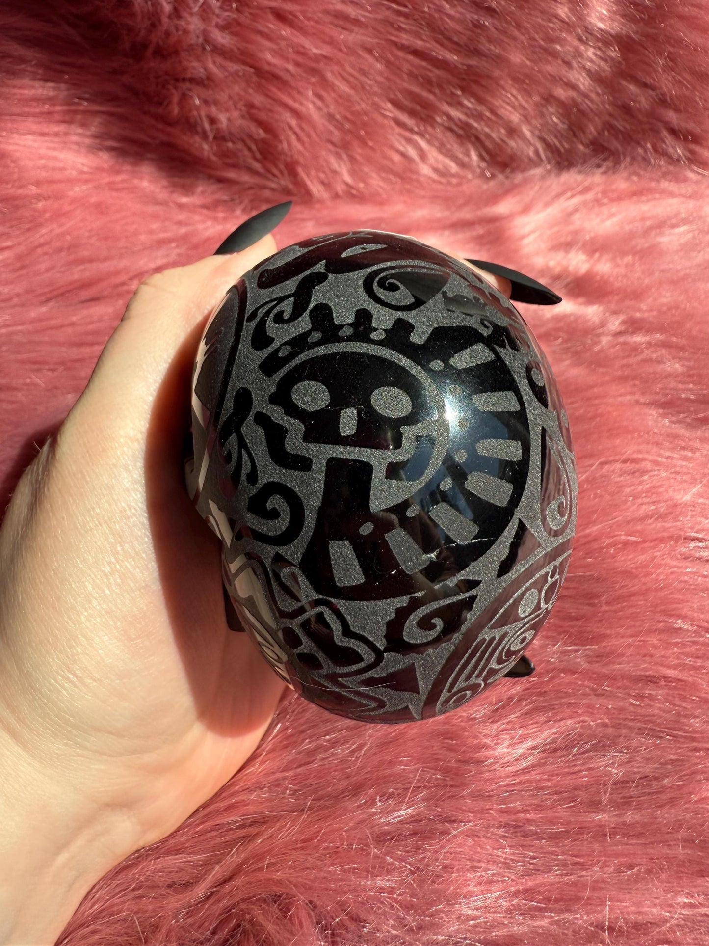 Stunning Etched Obsidian Skull from Mexico