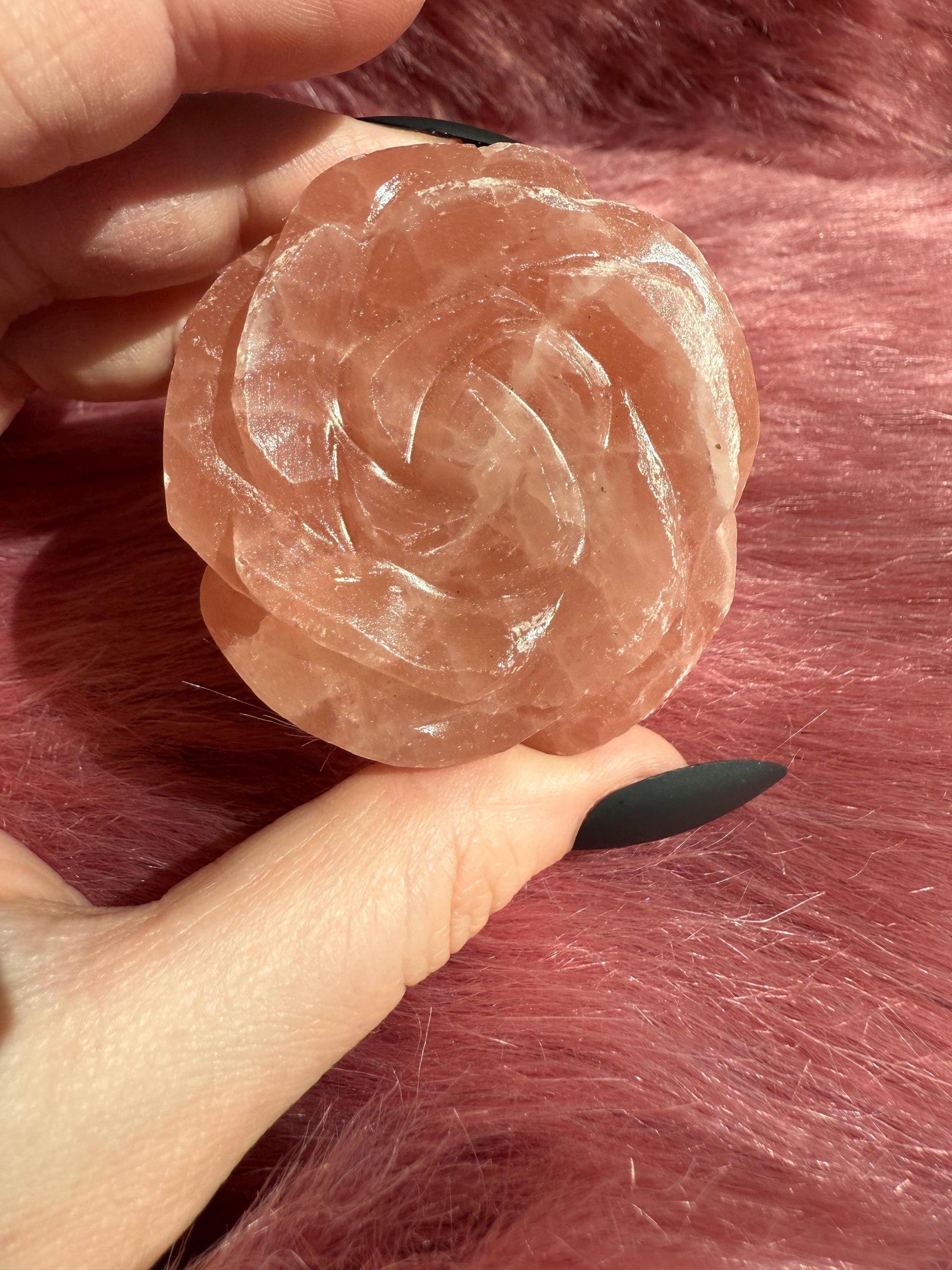ONE (1) Stunning Pink Calcite Rose Carving