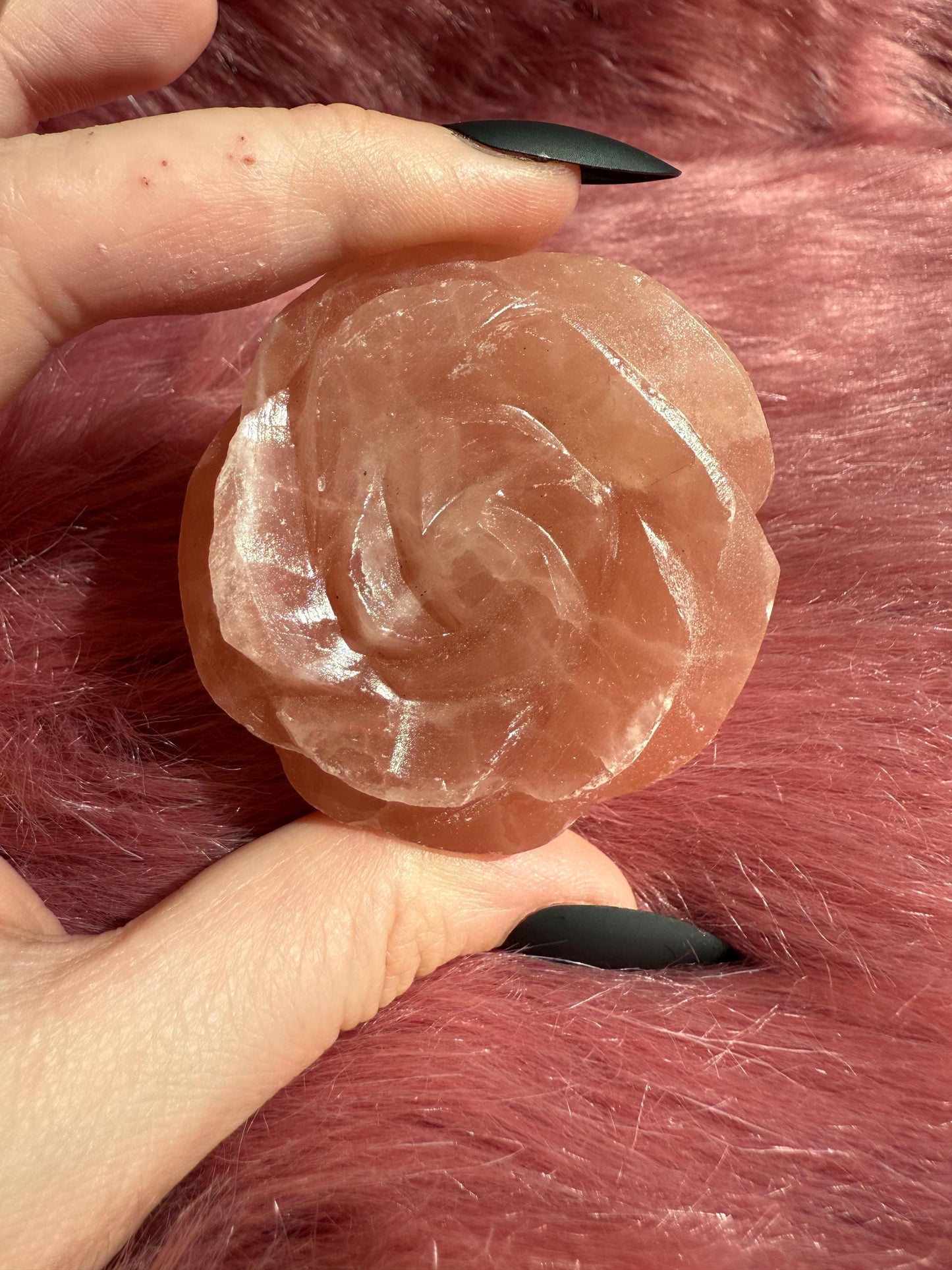 ONE (1) Stunning Pink Calcite Rose Carving