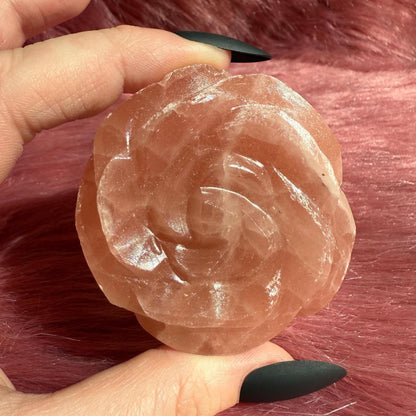ONE (1) Stunning Pink Calcite Rose Carving