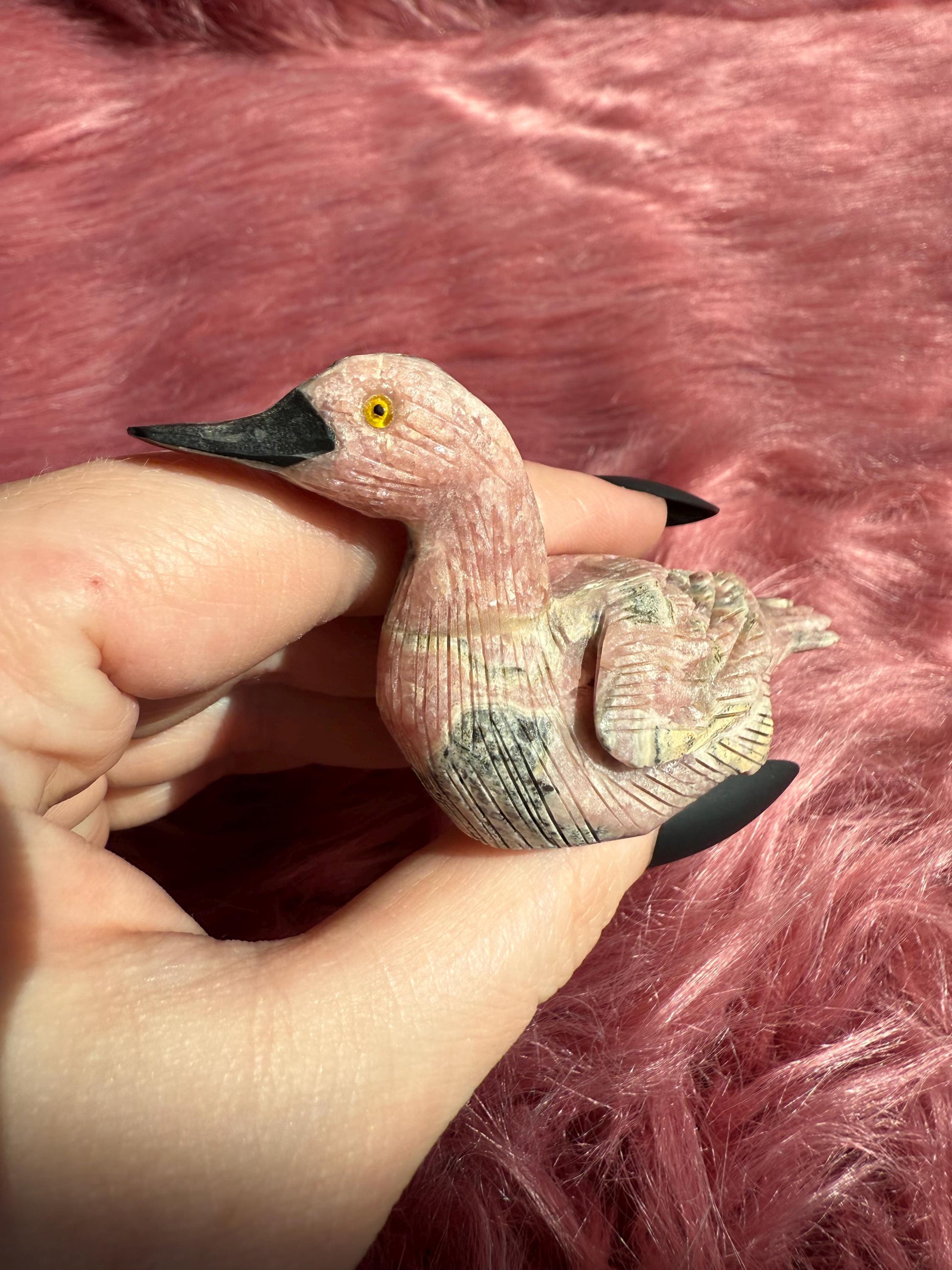 ONE (1) Stunning Rhodonite Swan Carving from Argentina