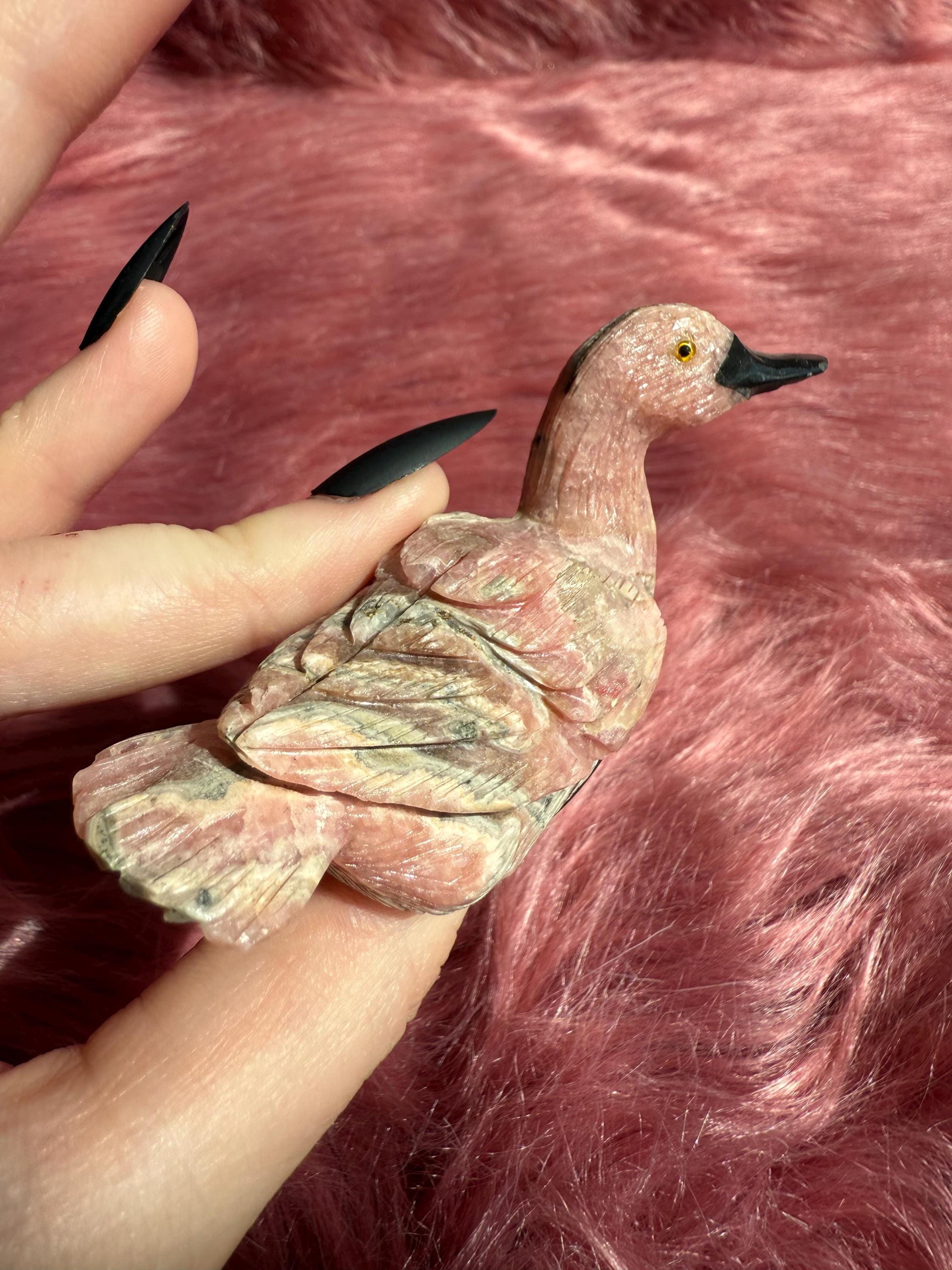 ONE (1) Stunning Rhodonite Swan Carving from Argentina