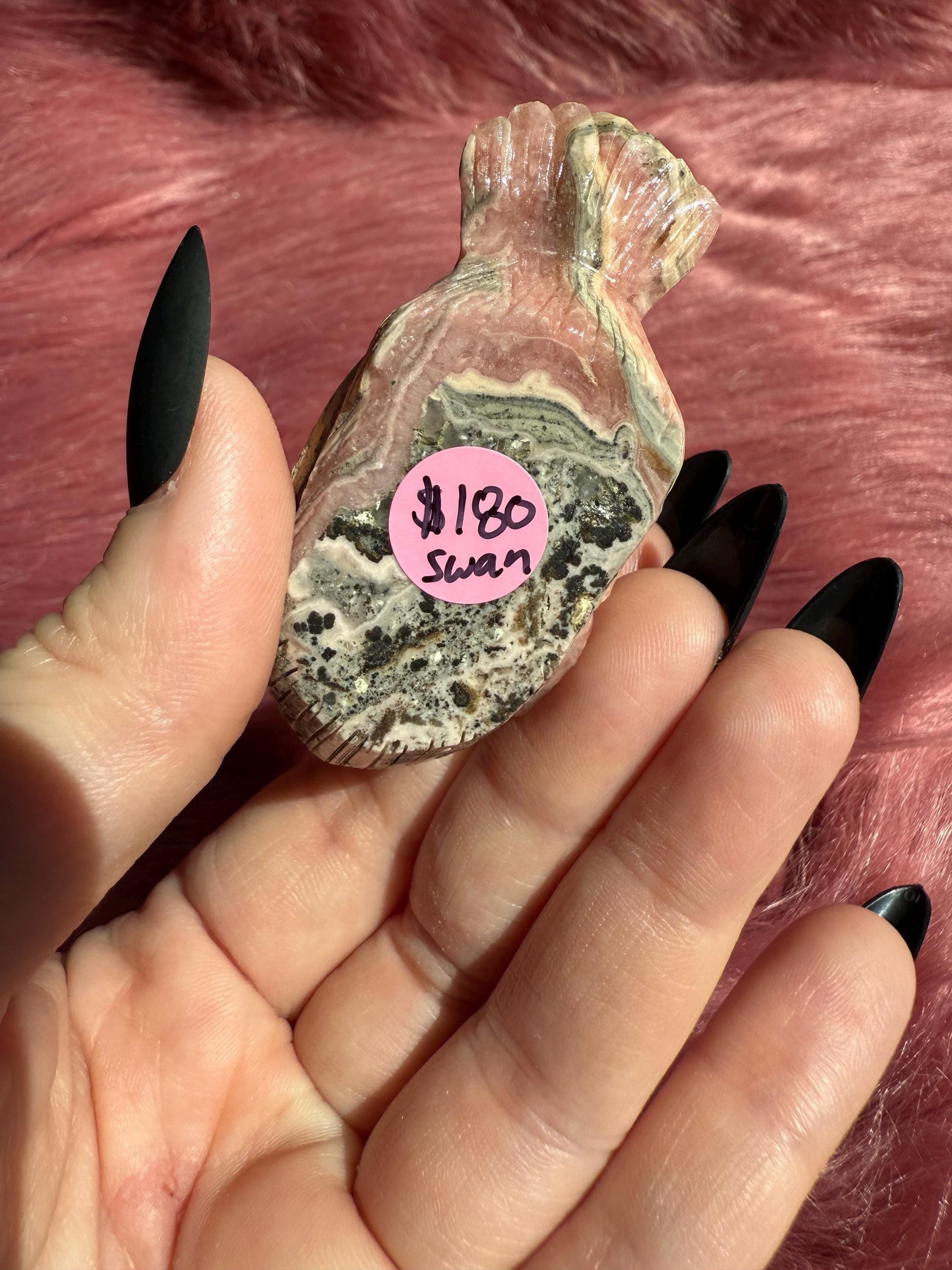 ONE (1) Stunning Rhodonite Swan Carving from Argentina