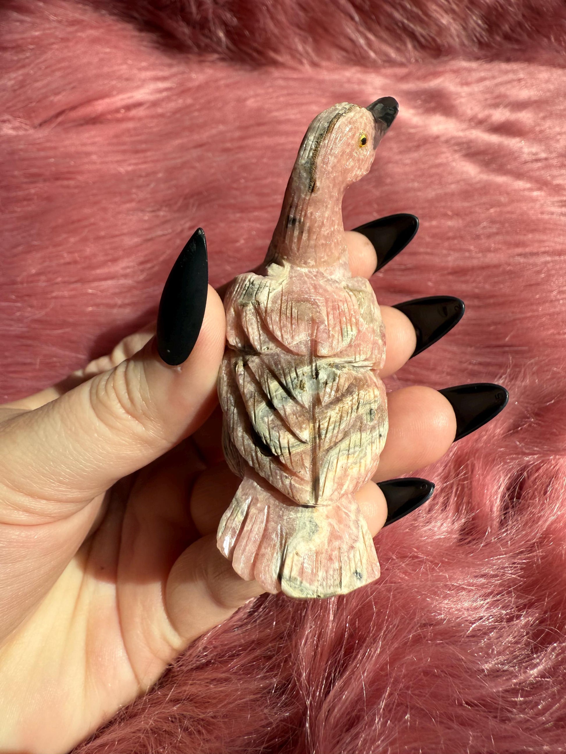 ONE (1) Stunning Rhodonite Swan Carving from Argentina