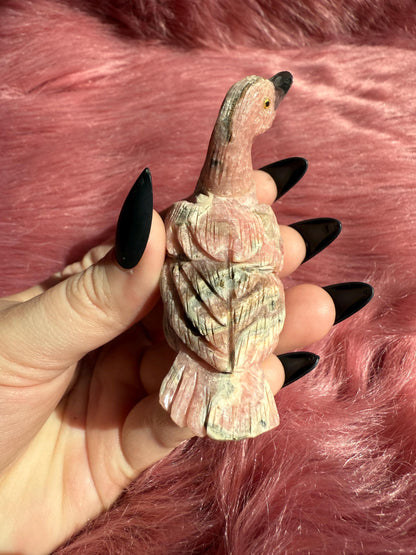 ONE (1) Stunning Rhodonite Swan Carving from Argentina